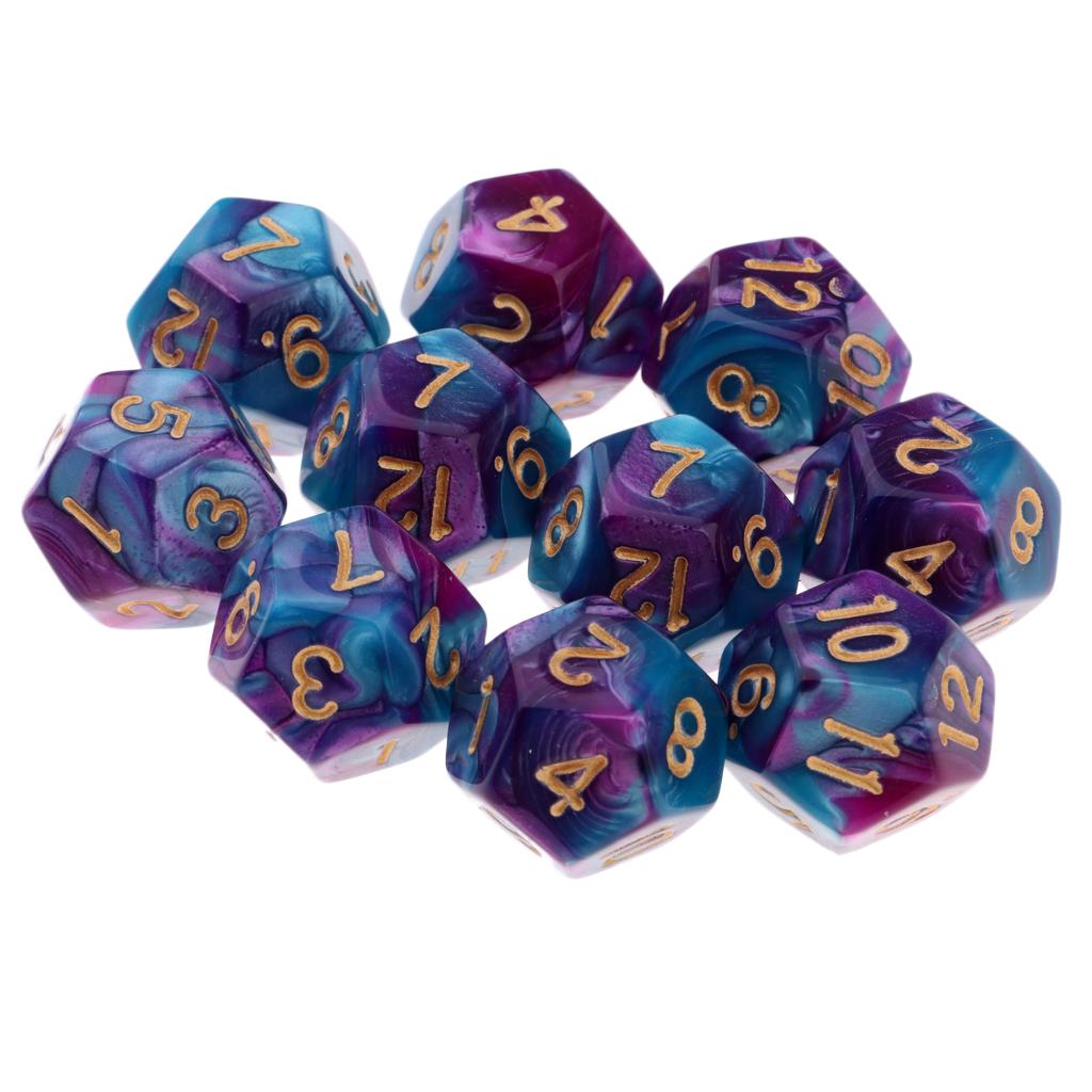 4xMulti-sided Dice Polyhedron Dice D12 for D&D TRPG Table Game Purple+Blue