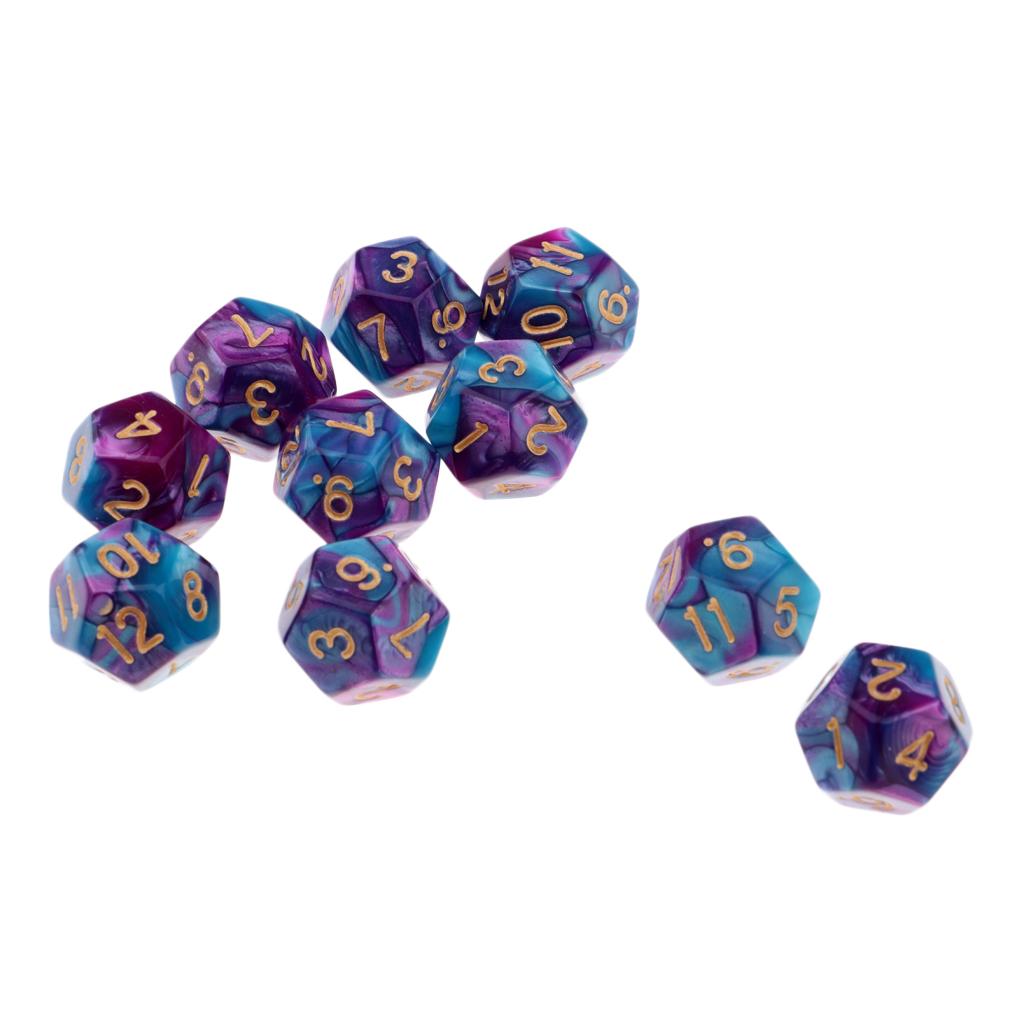 3xMulti-sided Dice Polyhedron Dice D12 for D&D TRPG Table Game Purple+Blue