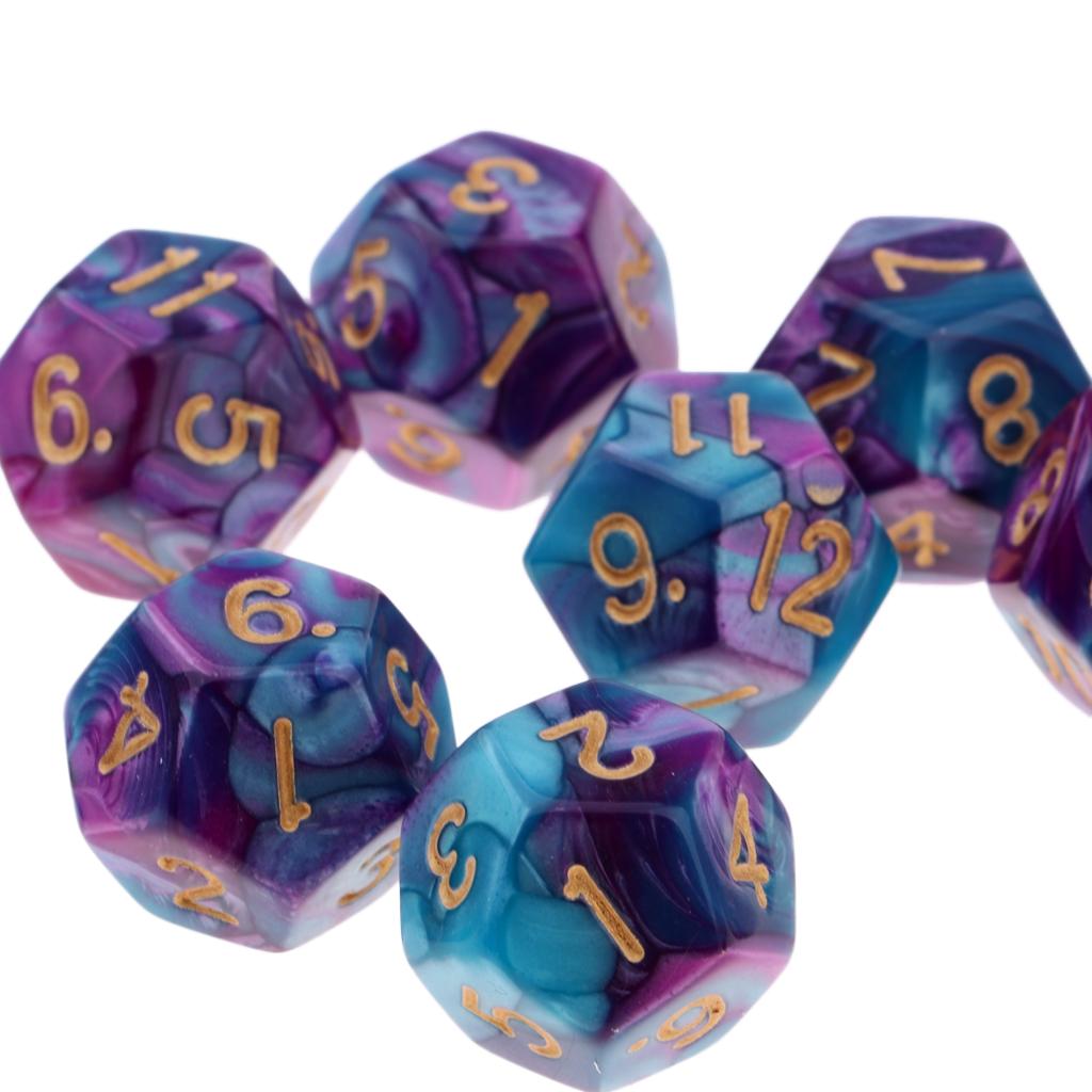 2xMulti-sided Dice Polyhedron Dice D12 for D&D TRPG Table Game Purple+Blue
