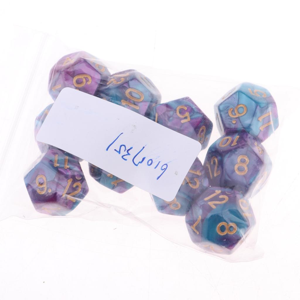 2xMulti-sided Dice Polyhedron Dice D12 for D&D TRPG Table Game Purple+Blue