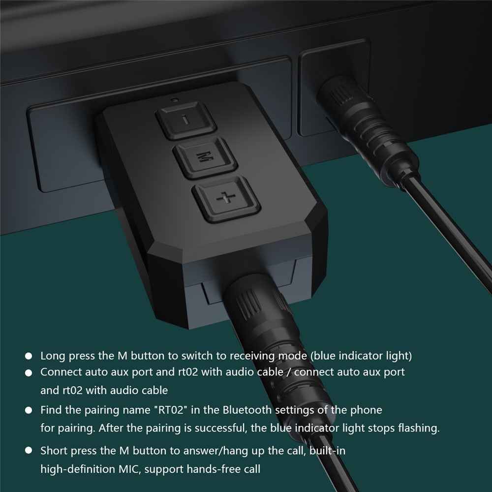 RT02 Bluetooth-compatible Transmitter + Receiver 2-in-1 Design Portable Wireless Bluetooth-compatible Adapter for Cars/TVs/Mobile Phone/PCs