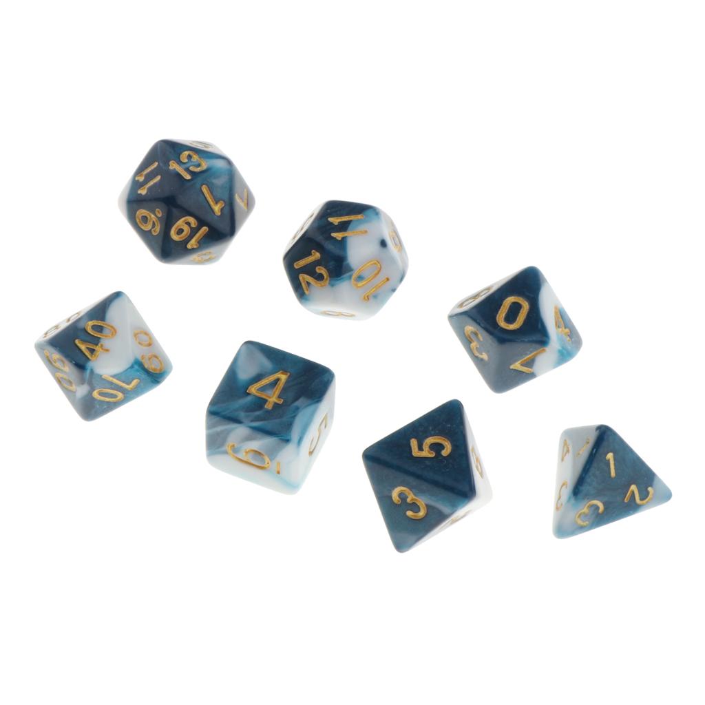 2x7 Pieces Acrylic Polyhedral Dice Set Table Game Party Games Blue White