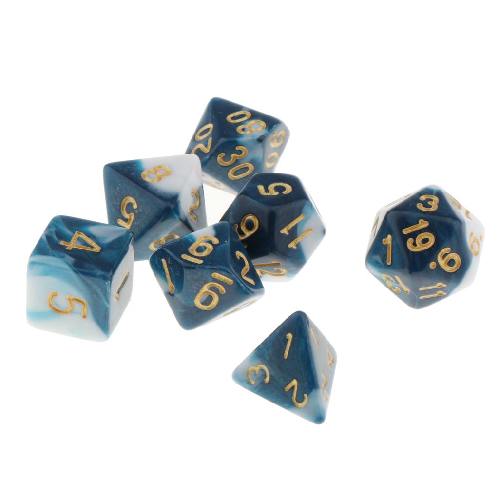 2x7 Pieces Acrylic Polyhedral Dice Set Table Game Party Games Blue White