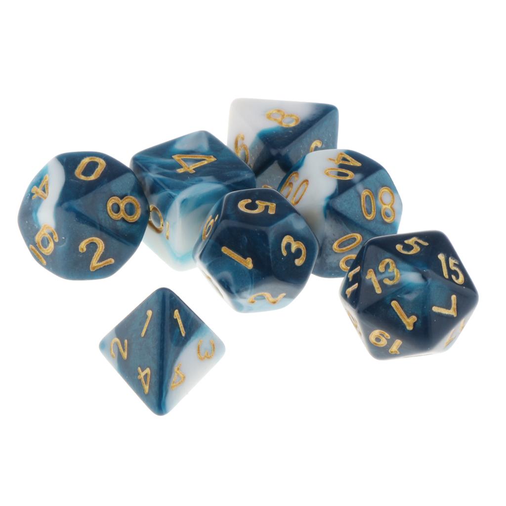 2x7 Pieces Acrylic Polyhedral Dice Set Table Game Party Games Blue White