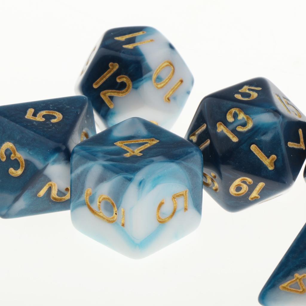 2x7 Pieces Acrylic Polyhedral Dice Set Table Game Party Games Blue White