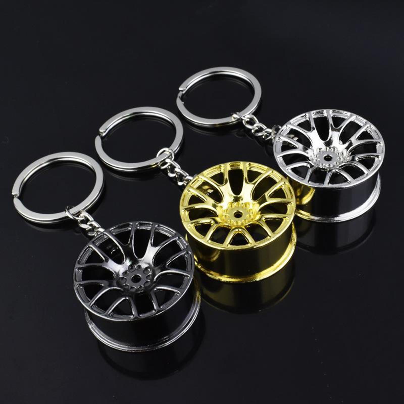 2xWheel Rim Keychain Auto Car Handbag Bag Key Chain Keyring Hanging Gold