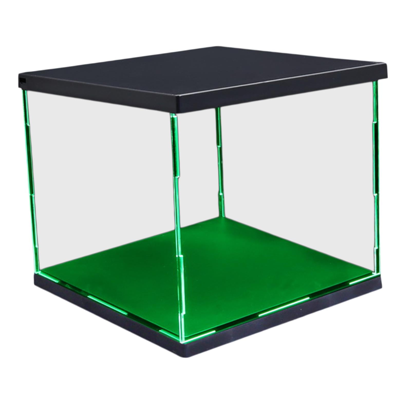 Clear Plastic Display Showcase with LED Light Box for Model Dustproof Green