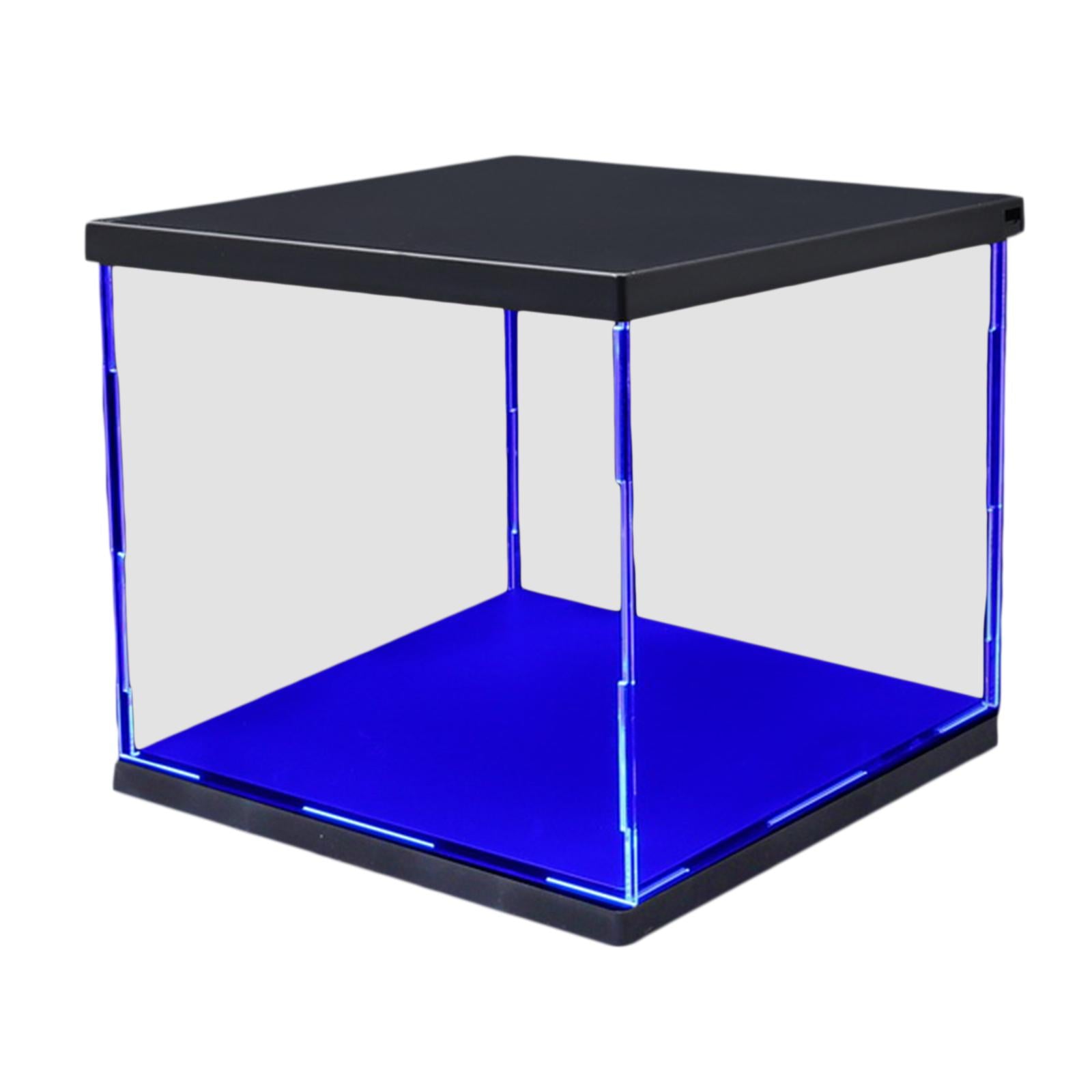 Clear Plastic Display Showcase with LED Light Box for Model Dustproof Blue
