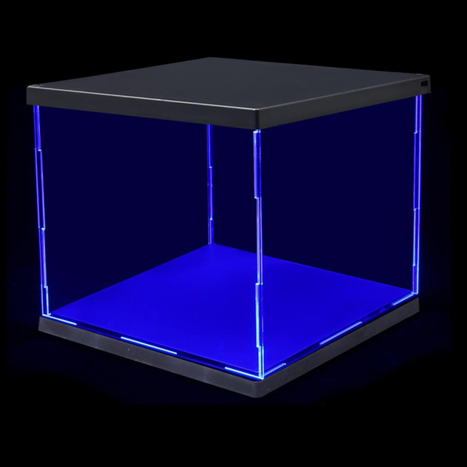 Clear Plastic Display Showcase with LED Light Box for Model Dustproof Blue