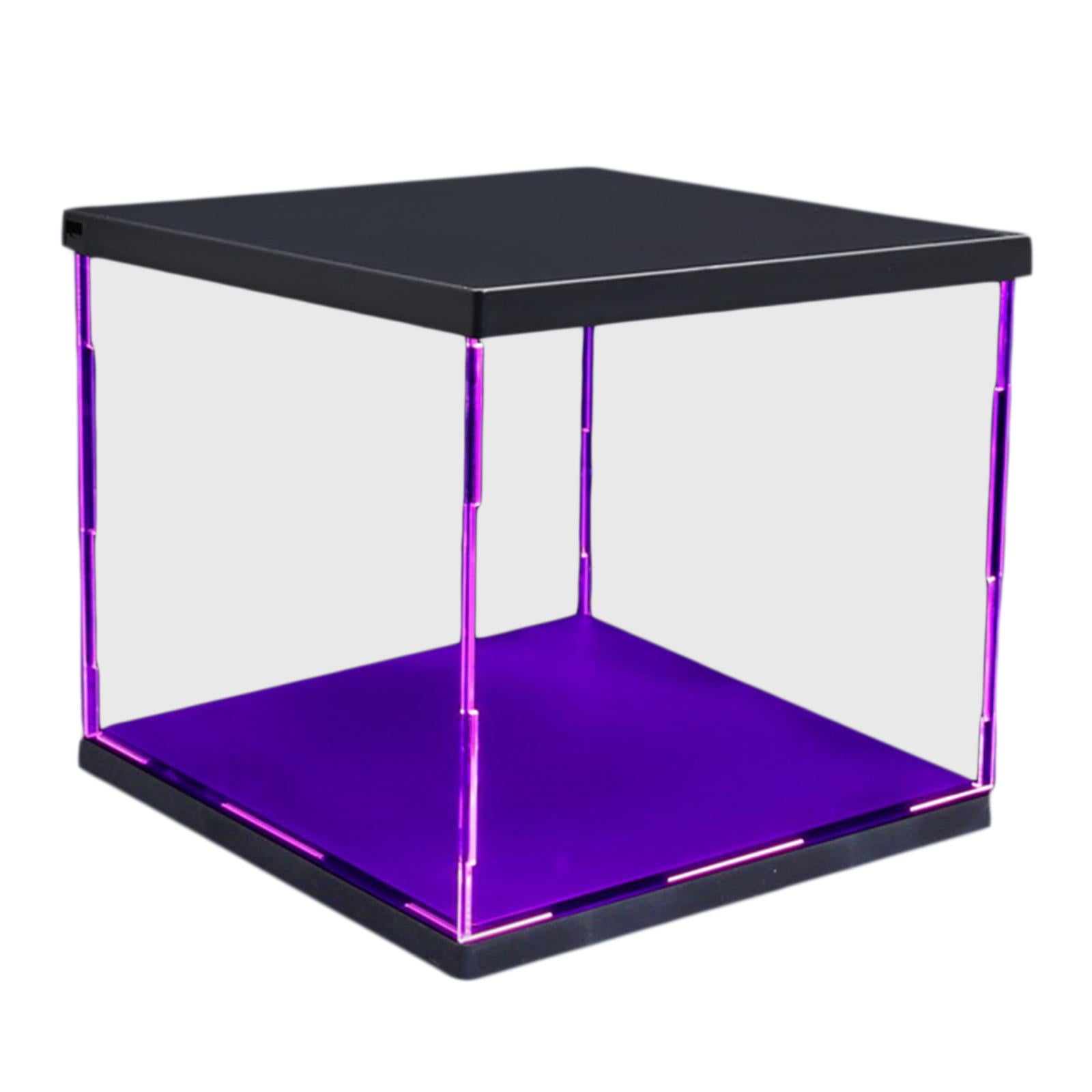 Clear Plastic Display Showcase with LED Light Box for Model Dustproof Purple