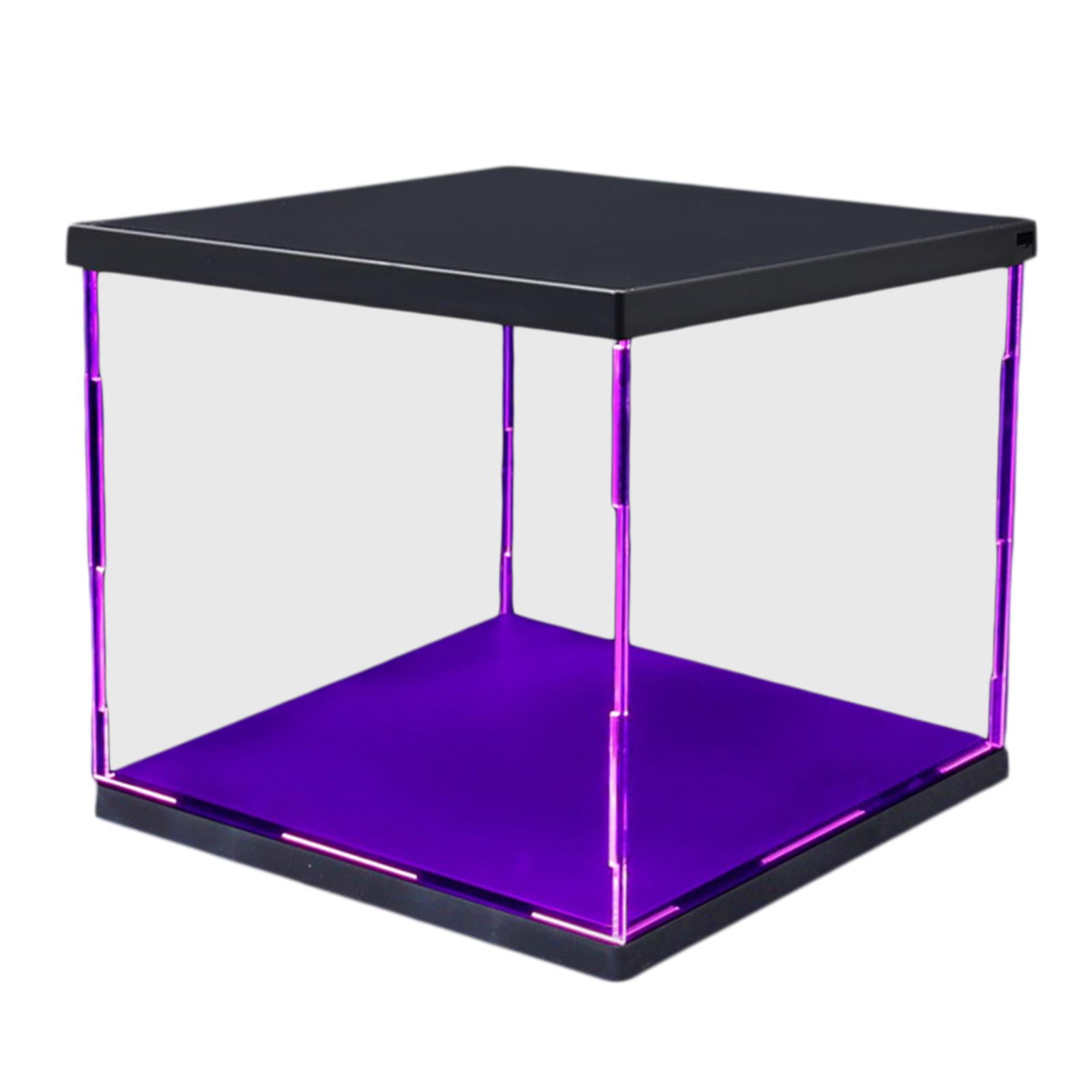 Clear Plastic Display Showcase with LED Light Box for Model Dustproof Purple