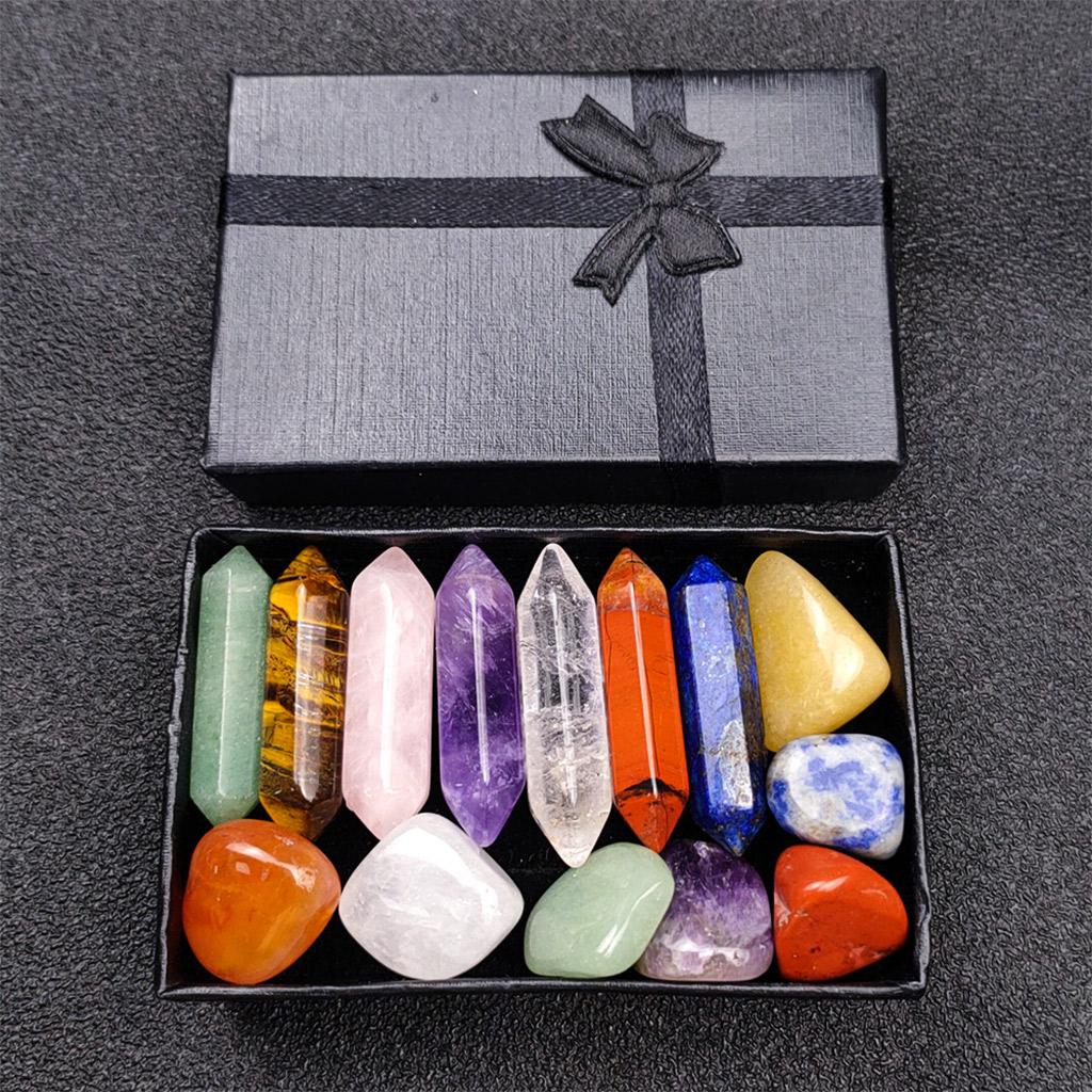 Crystals and Stones with Display Case Quartz Mineral Ornaments Style1