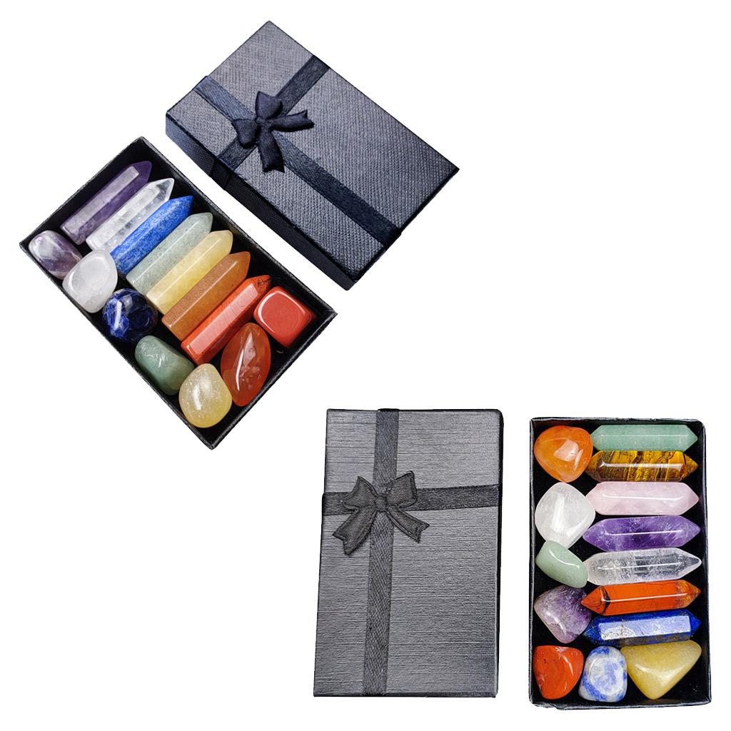 Crystals and Stones with Display Case Quartz Mineral Ornaments Style1