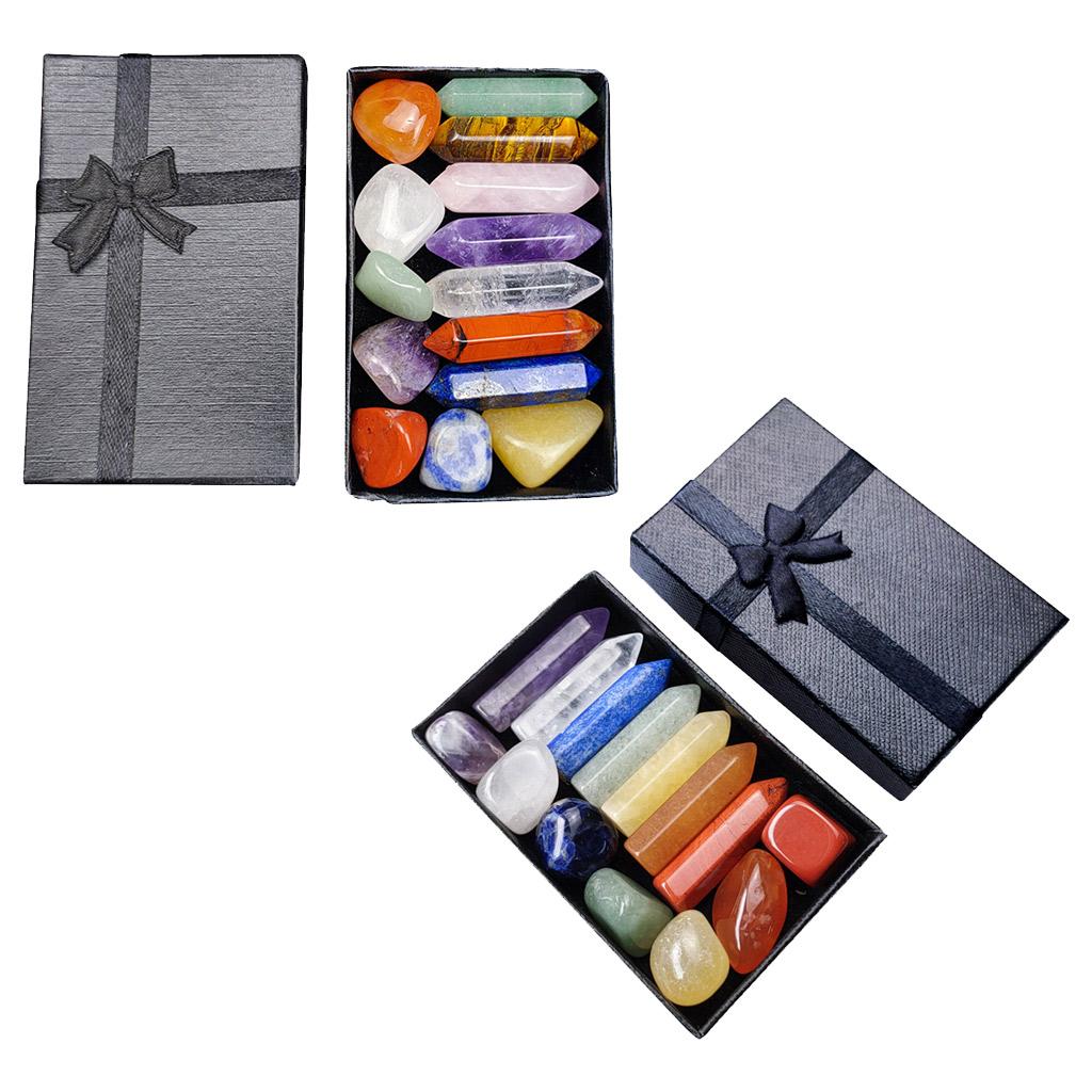 Crystals and Stones with Display Case Quartz Mineral Ornaments Style1