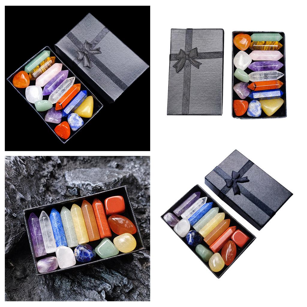 Crystals and Stones with Display Case Quartz Mineral Ornaments Style1