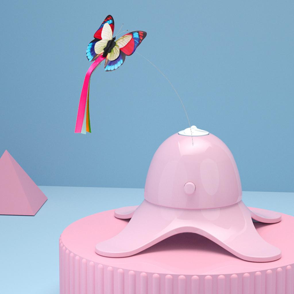 Automatic Electric Cat Toy Rotating Butterfly Kitten Toys Teaser Cat Stick Pink