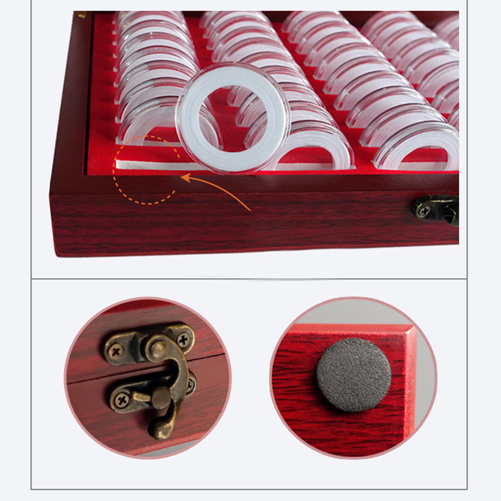 Coin Storage Box, Wooden Display Collection Container wtih 50Pcs Coin Holder