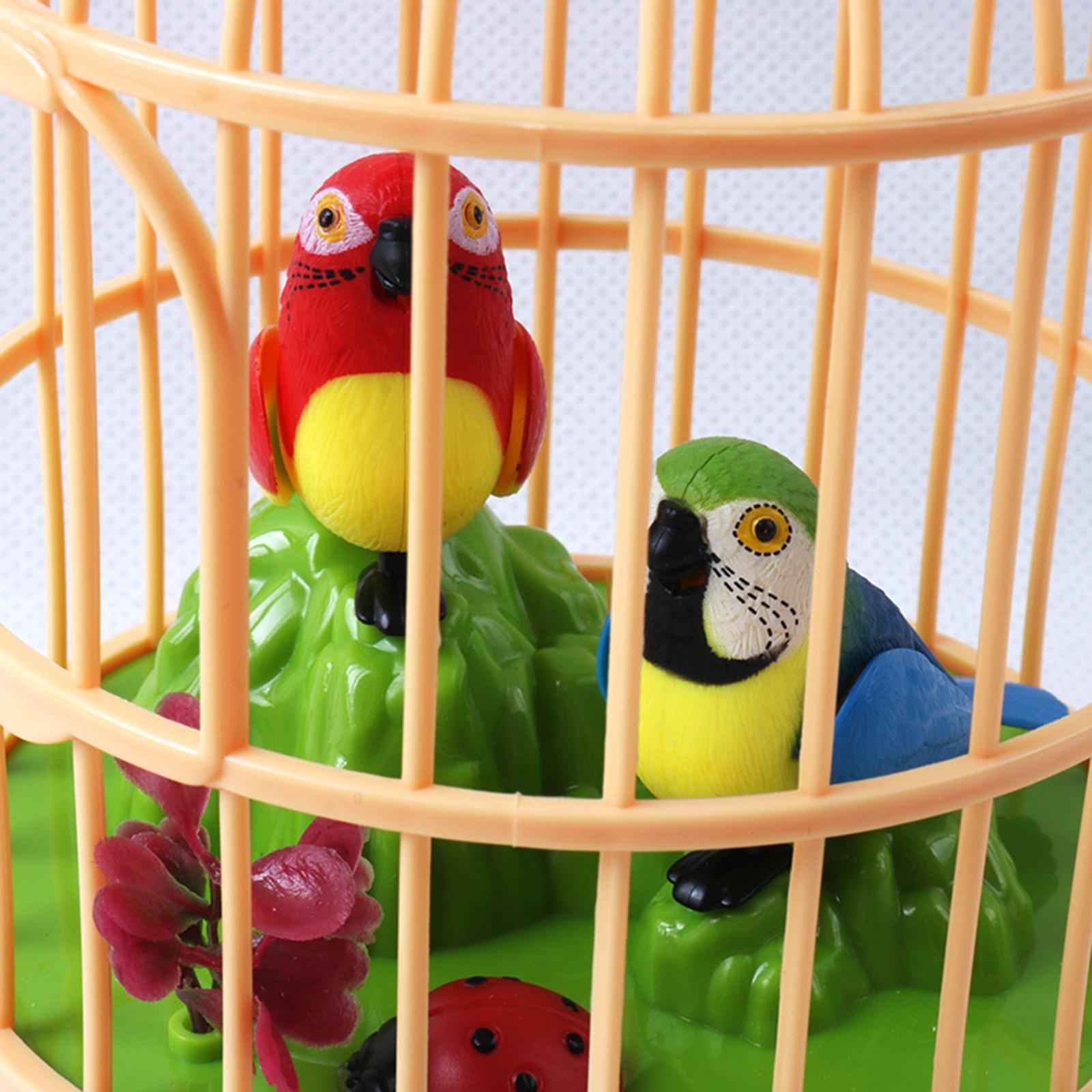 Singing Chirping Bird in Cage Realistic Sound Activated Chirp Red and Blue