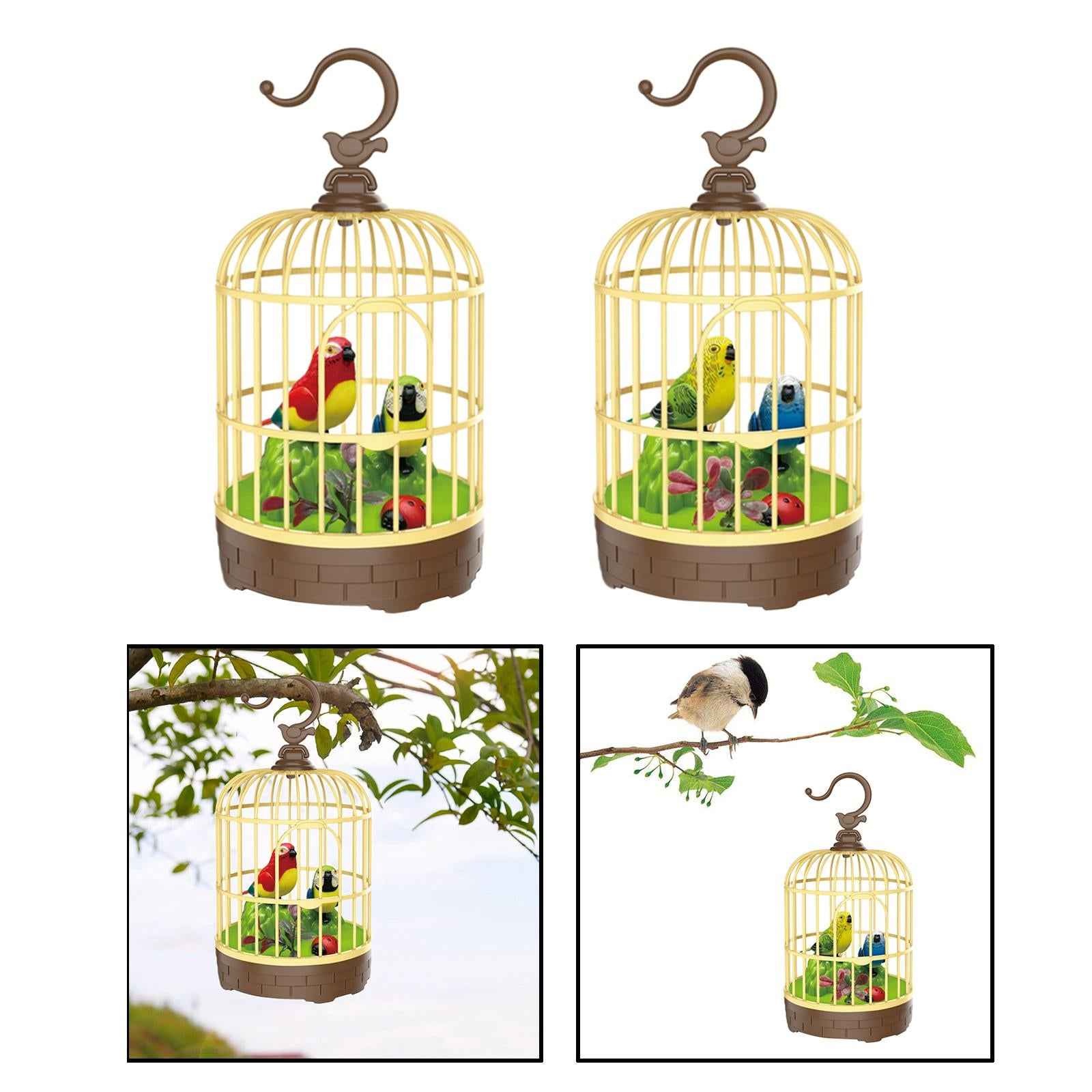 Singing Chirping Bird in Cage Realistic Sound Activated Chirp Red and Blue