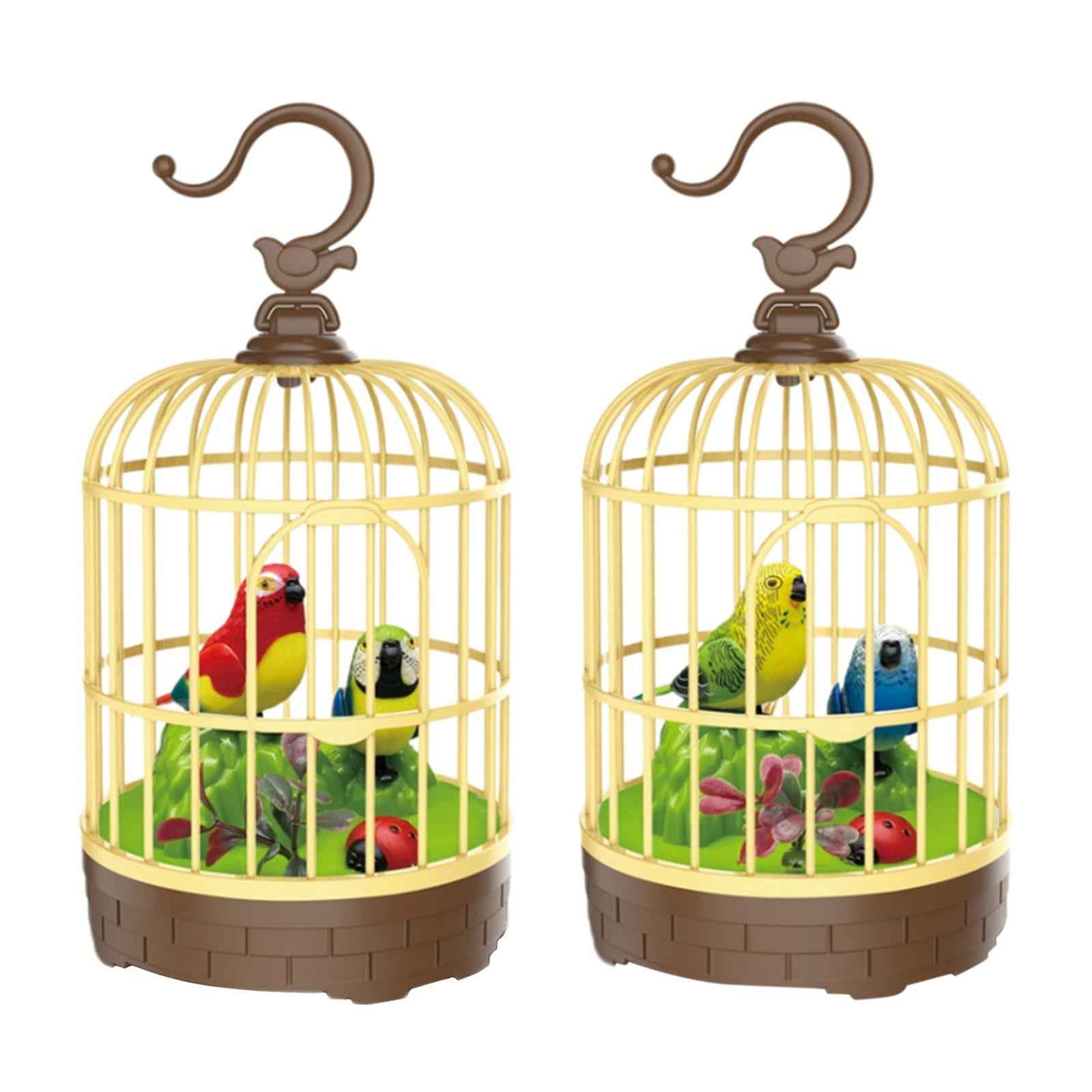 Singing Chirping Bird in Cage Realistic Sound Activated Chirp Red and Blue