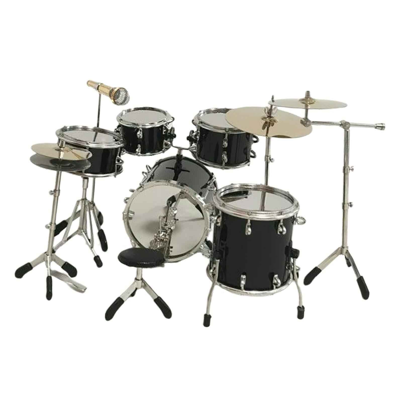 8x Realistic Mini Drum Set Music Instrument Accessories for Dollhouse Black