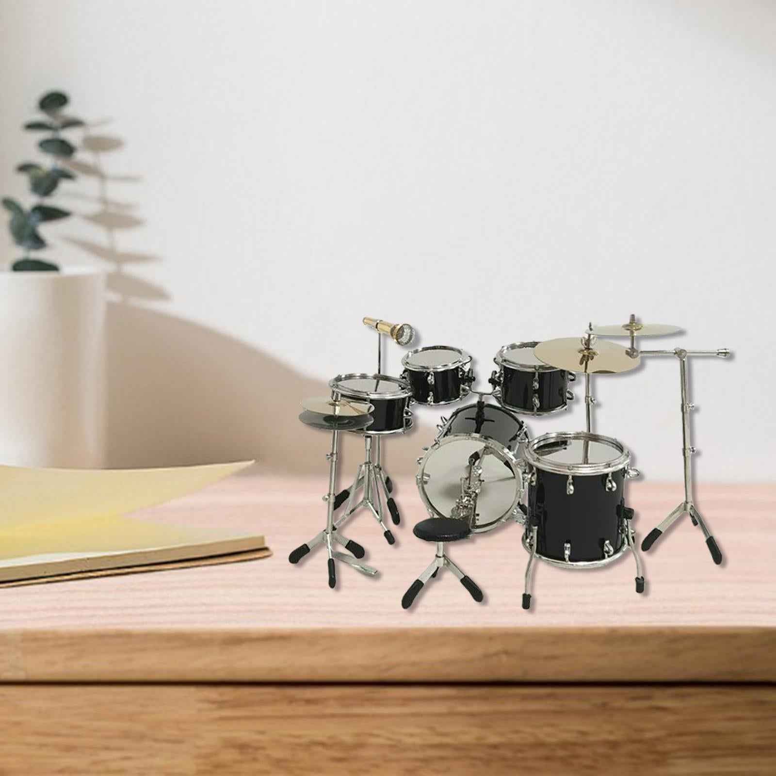 8x Realistic Mini Drum Set Music Instrument Accessories for Dollhouse Black