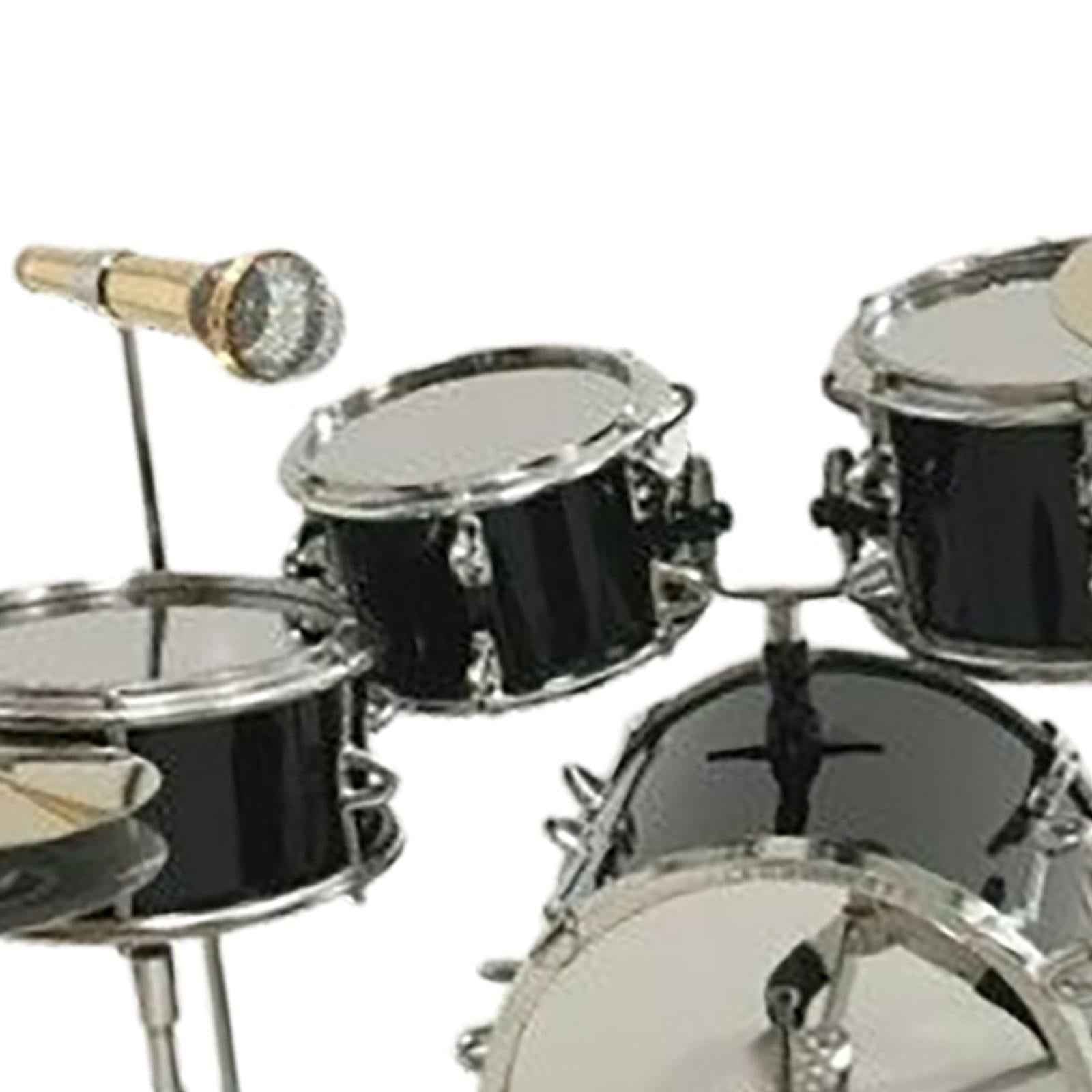 8x Realistic Mini Drum Set Music Instrument Accessories for Dollhouse Black