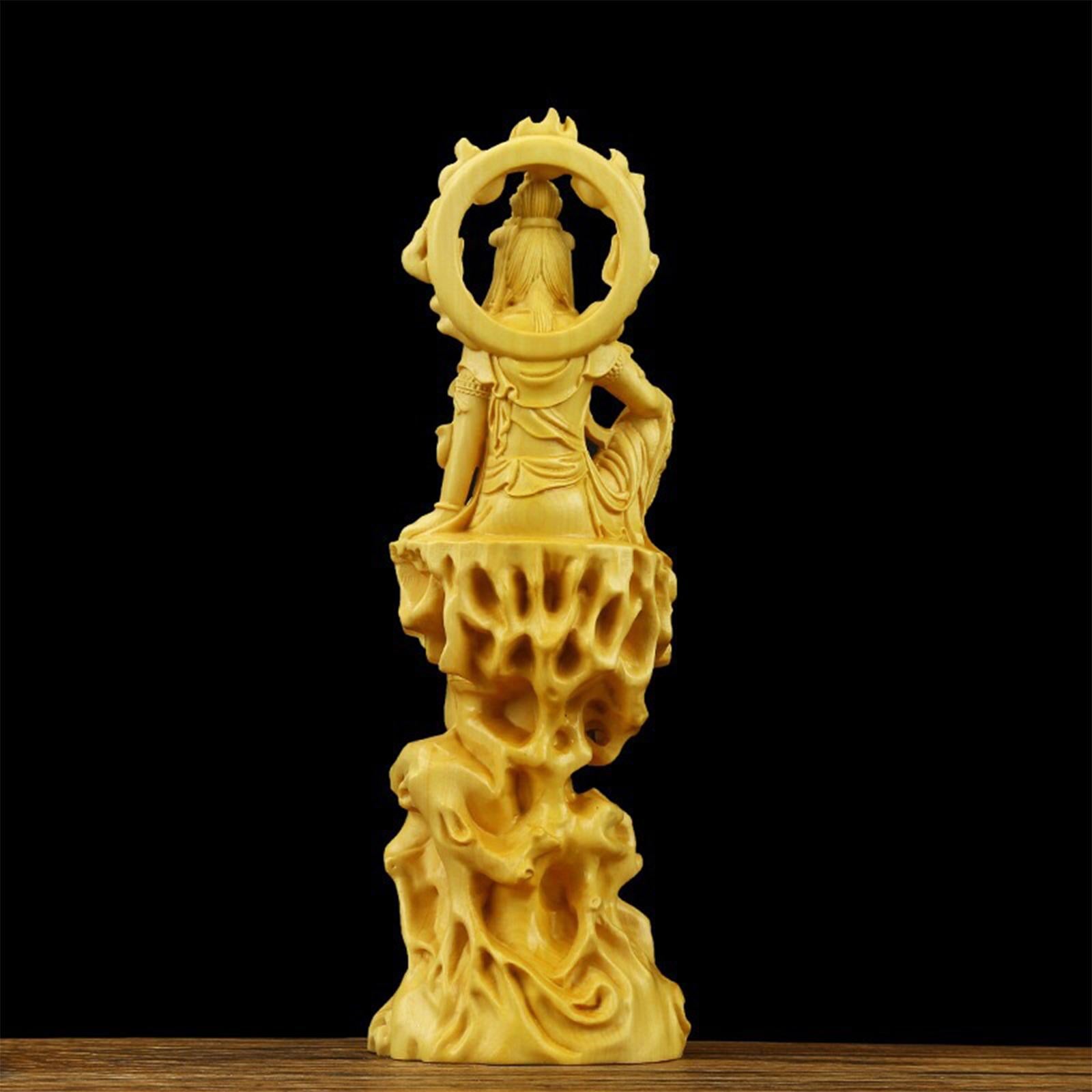 Carving Guanyin Statue Wall Sculpture Wood for Living Room Desktop Office