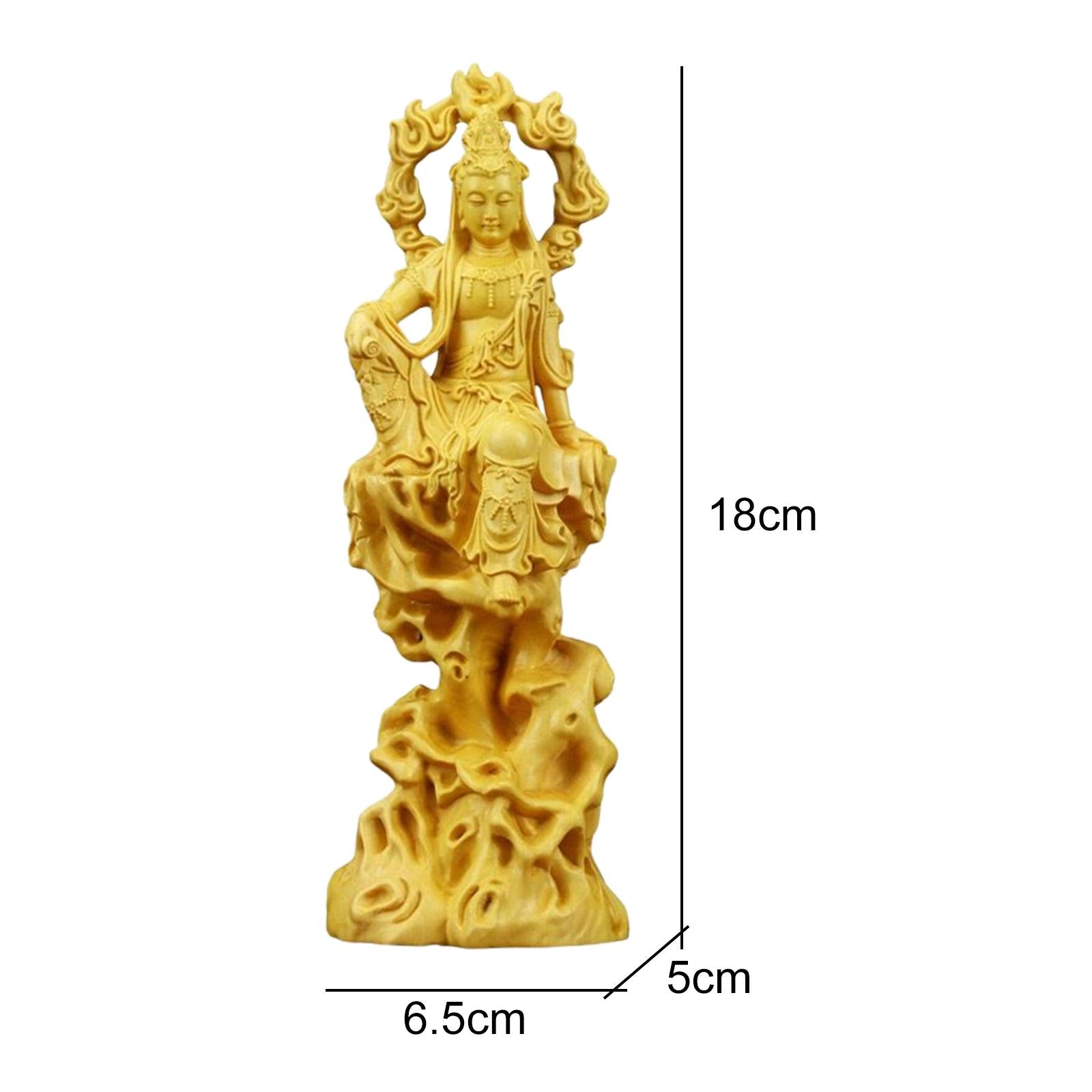 Carving Guanyin Statue Wall Sculpture Wood for Living Room Desktop Office