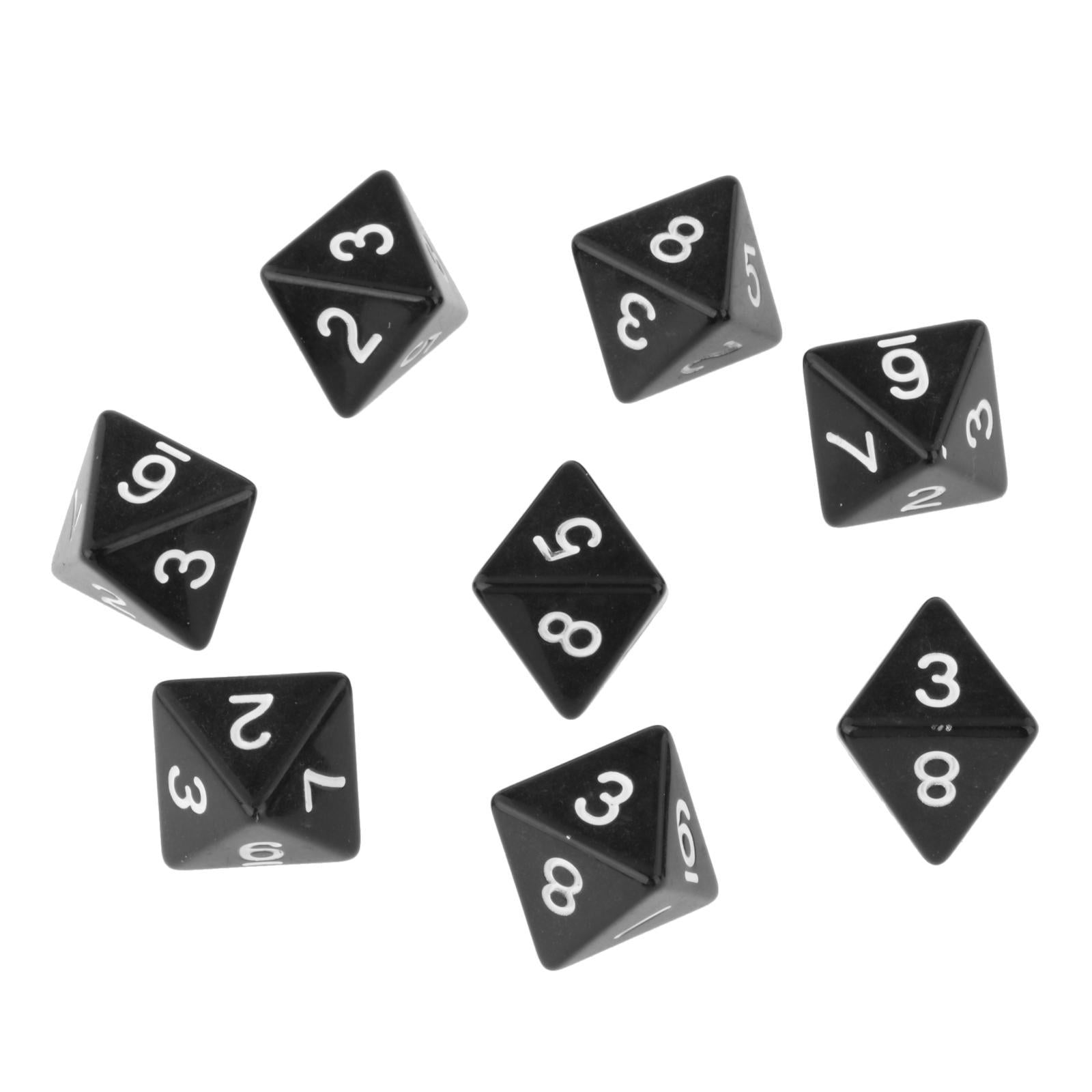 8x Acrylic D8 Dice Party Supplies with White Numbers for Teens Children Kids