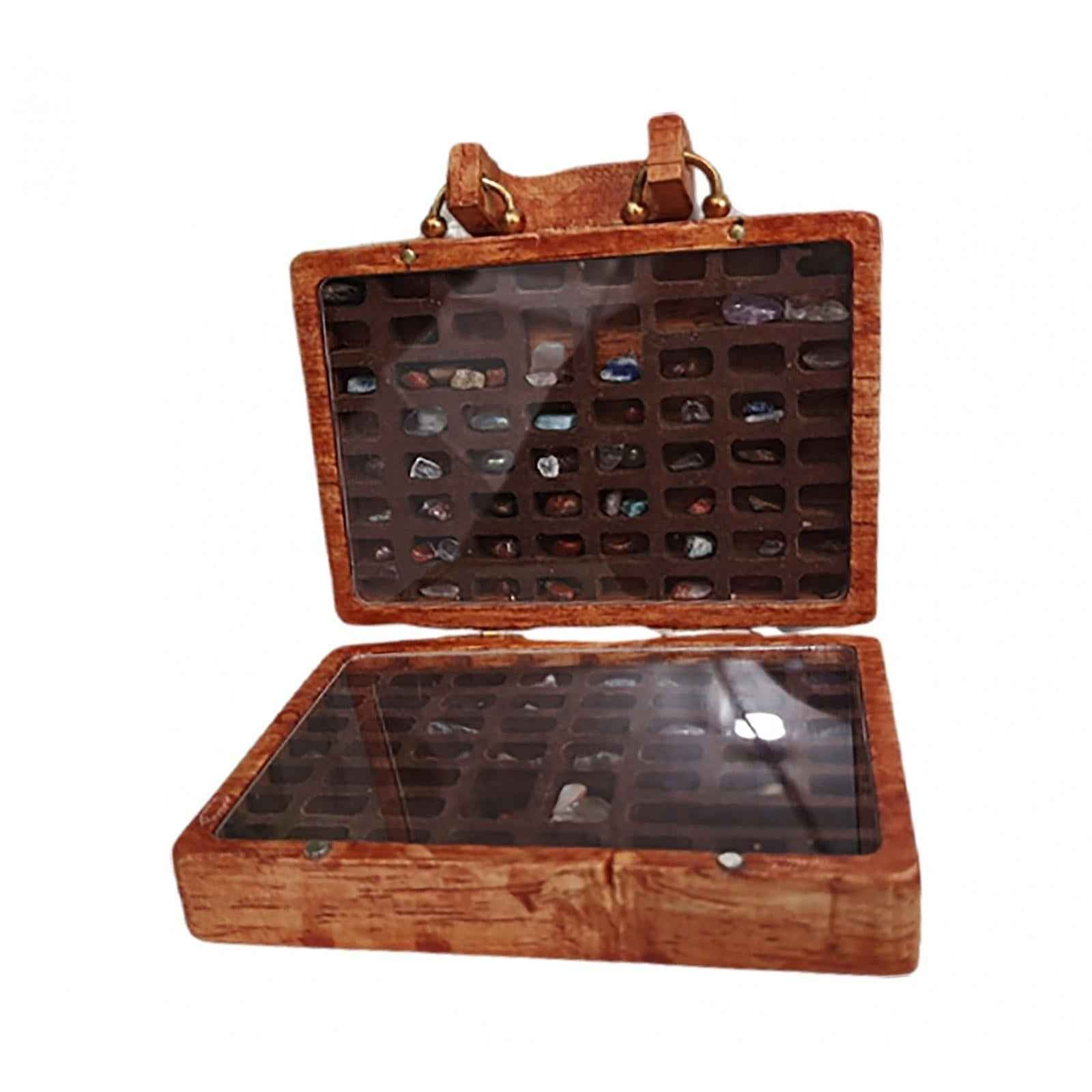 Wooden Rock Collection Box Vintage Retro Fashion for Classroom Home Teaching