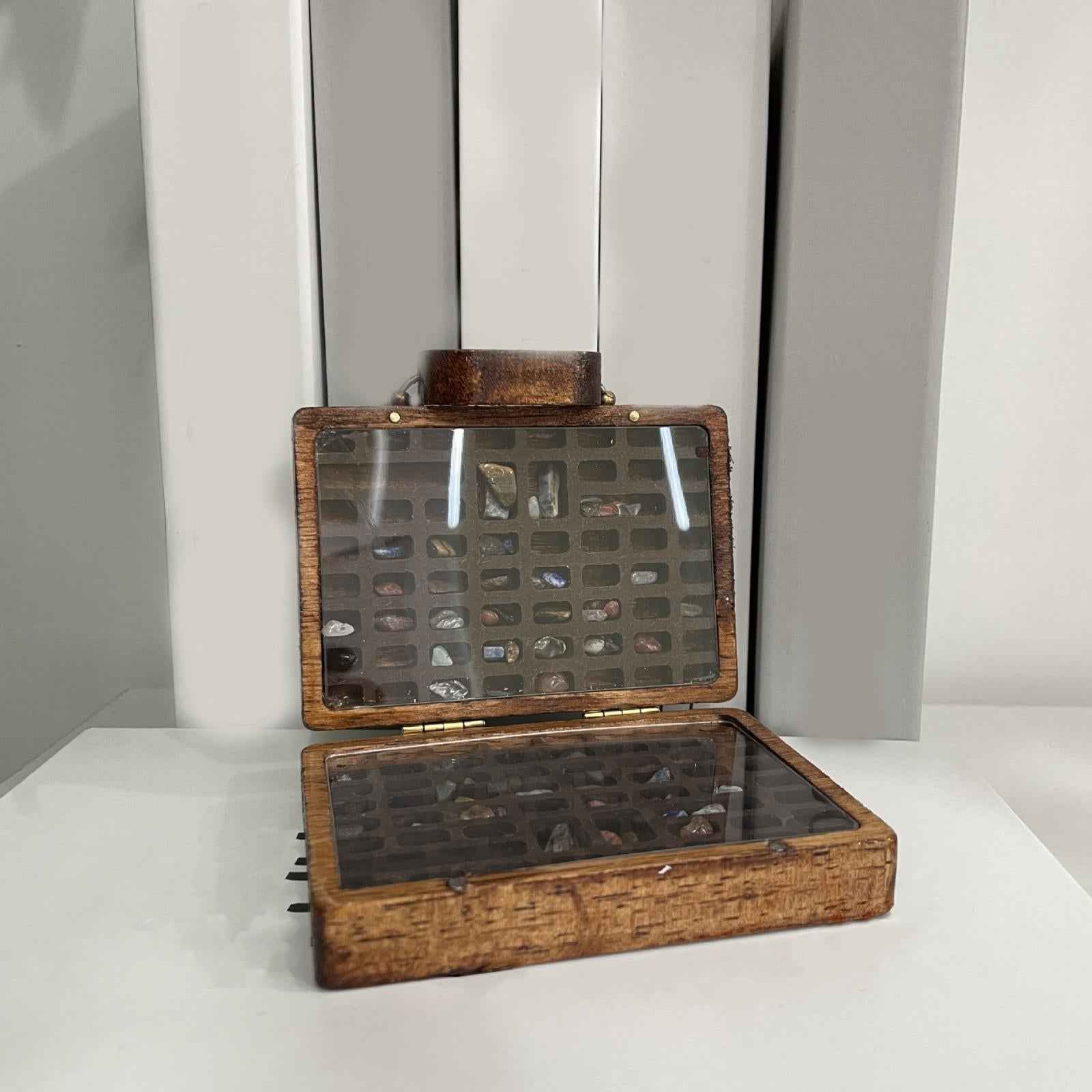 Wooden Rock Collection Box Vintage Retro Fashion for Classroom Home Teaching