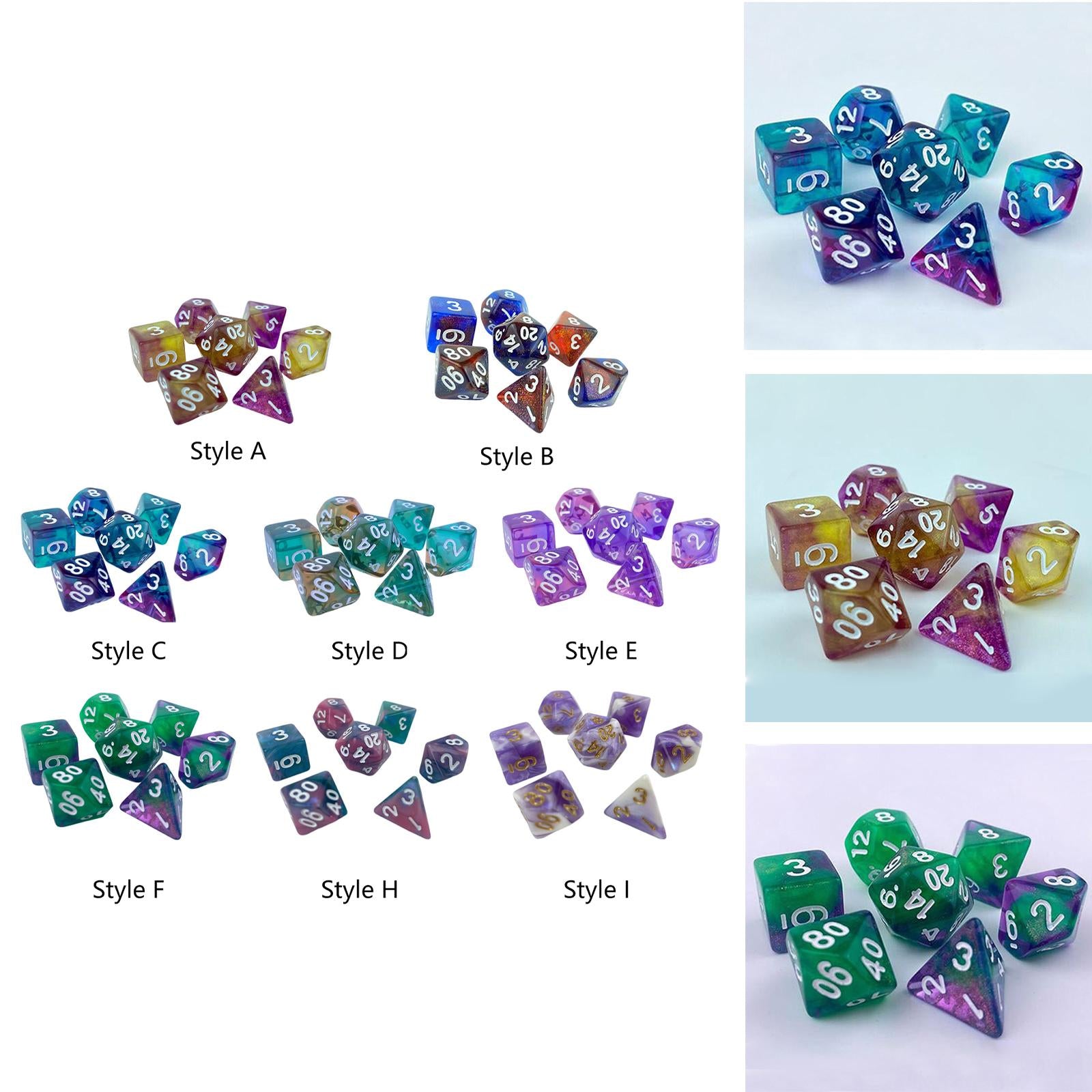 3x7x Game Dices Luminary Engraved Assorted for Roll Playing Games Style A