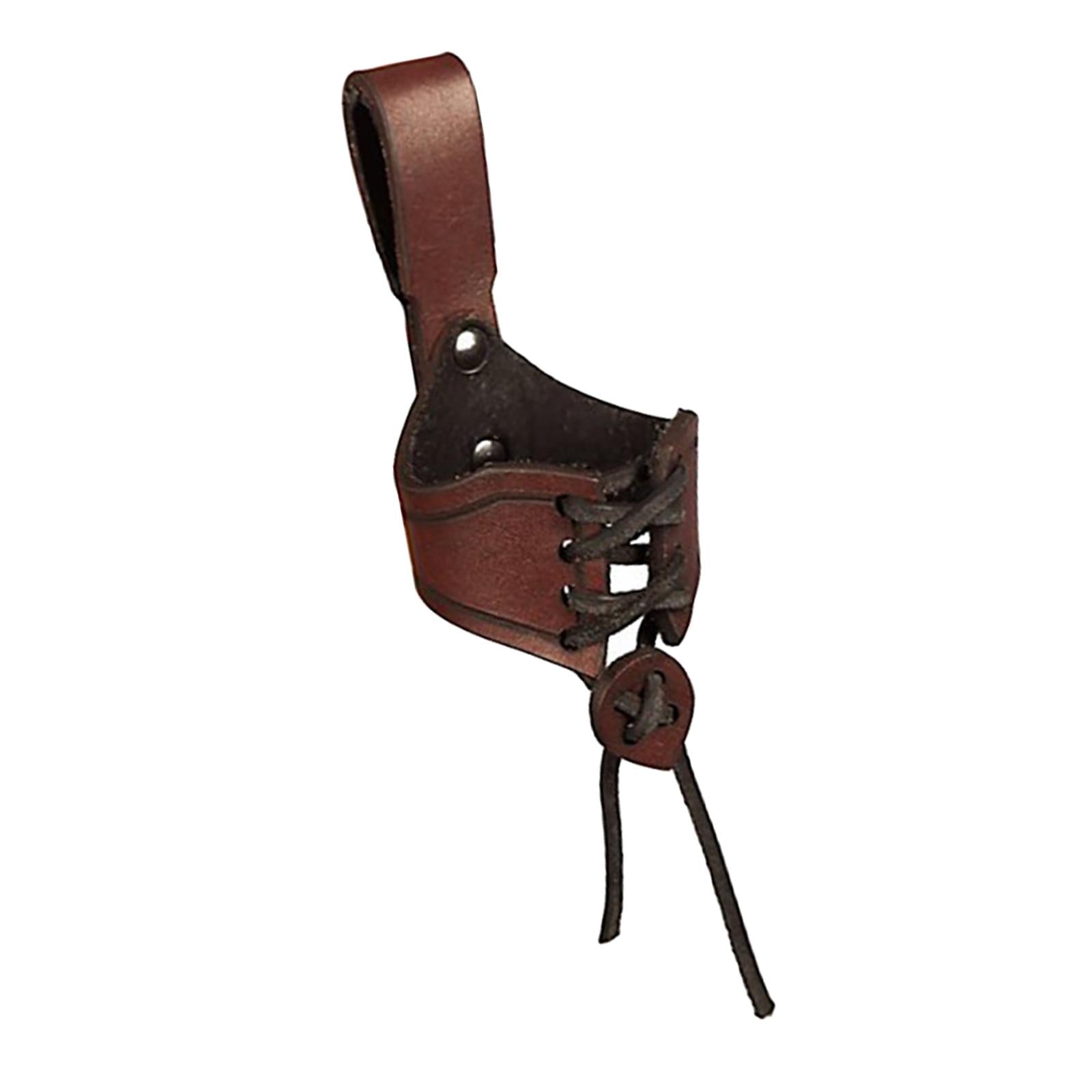 2xHorn Shape Cup Mug Case Ox Horn Holster with Buckled Loop Tankard Hanger Brown