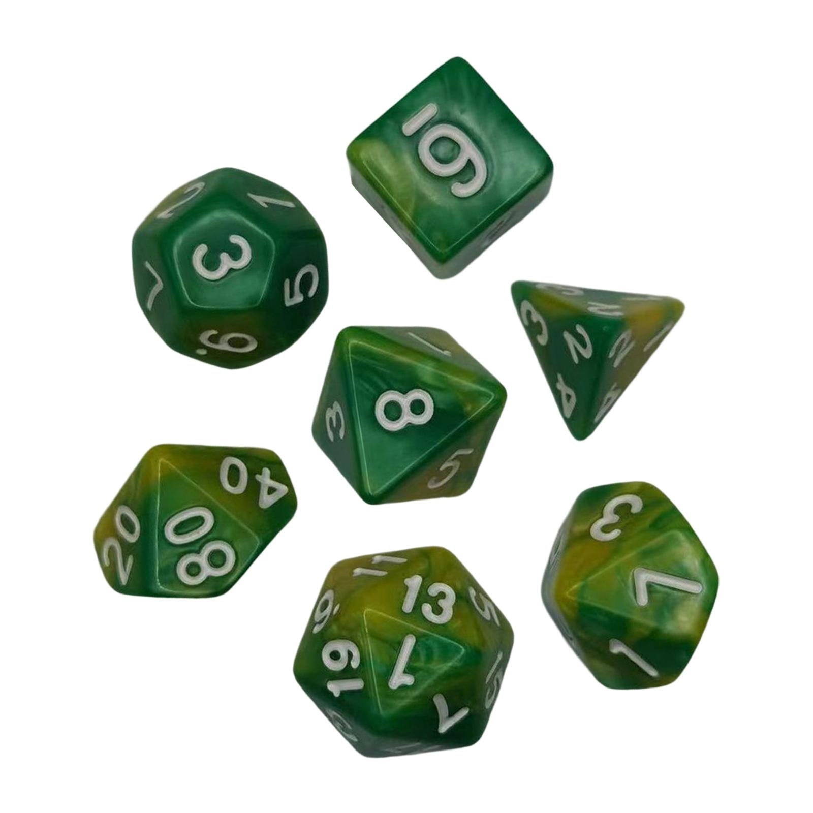 2x7 Pieces Polyhedral Dices Set Durable Board Game Props for Card Game Cafe Yellow Green