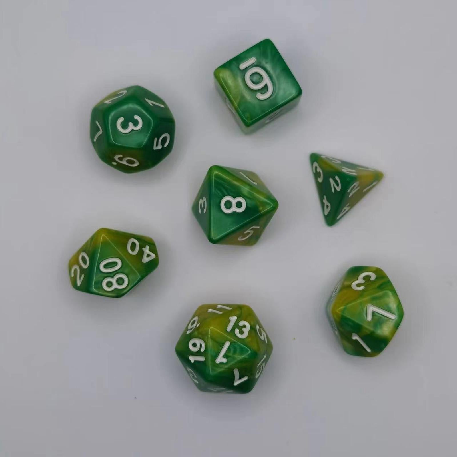 4x7 Pieces Polyhedral Dices Set Durable Board Game Props for Card Game Cafe Yellow Green