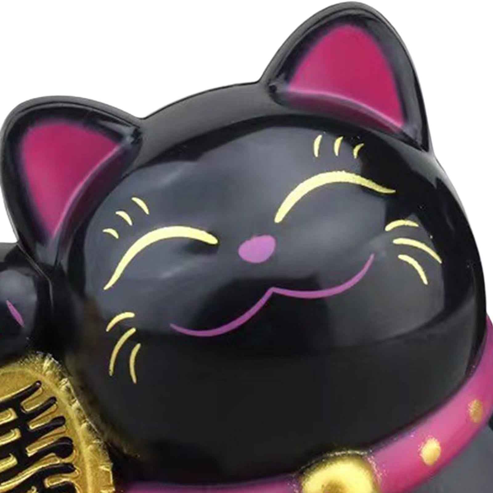 Lovely Cat with Waving Arm Animal Figures for Living Room Table Decoration Black