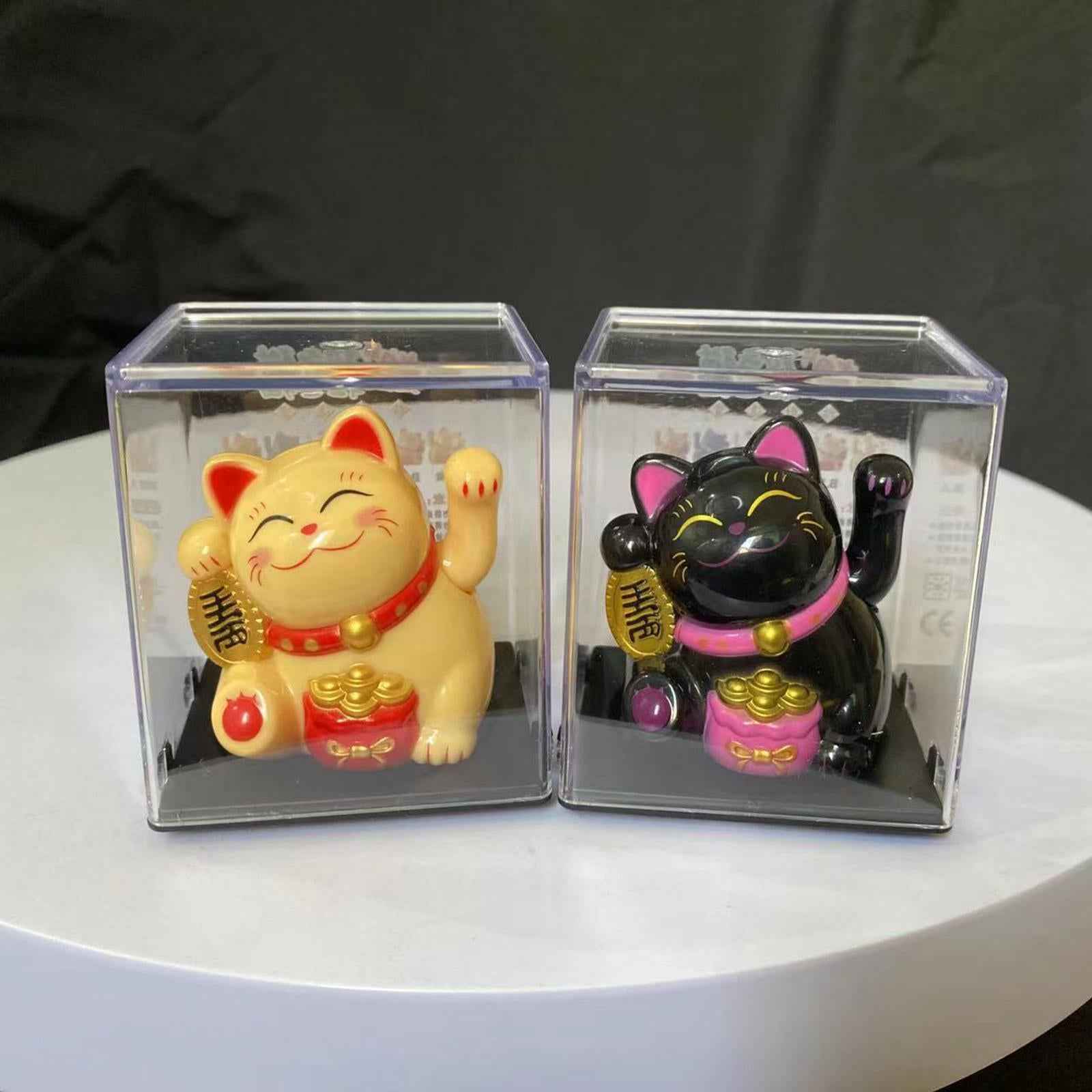 Lovely Cat with Waving Arm Animal Figures for Living Room Table Decoration Black