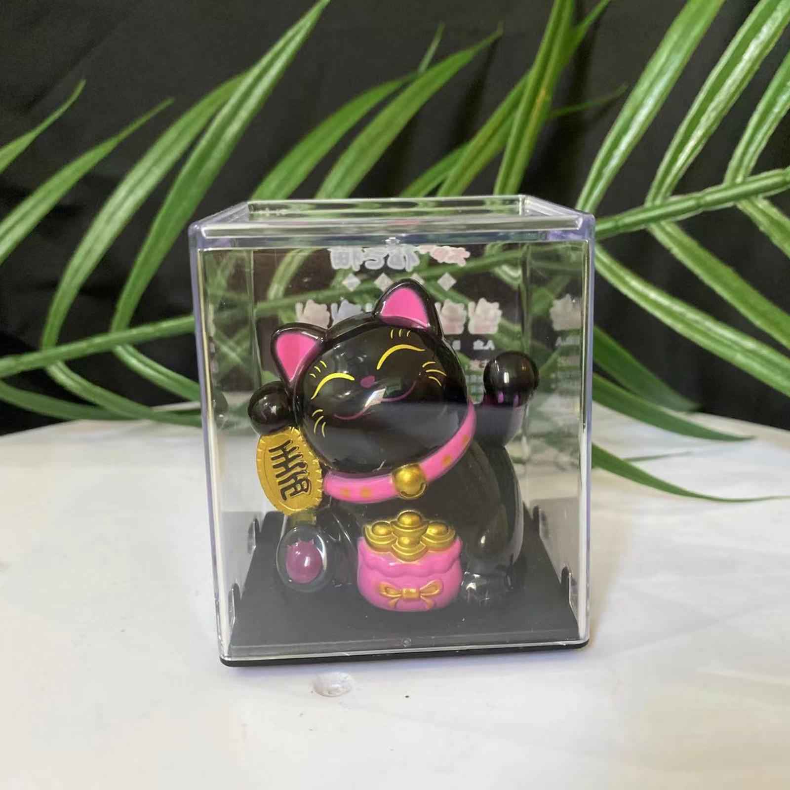 Lovely Cat with Waving Arm Animal Figures for Living Room Table Decoration Black