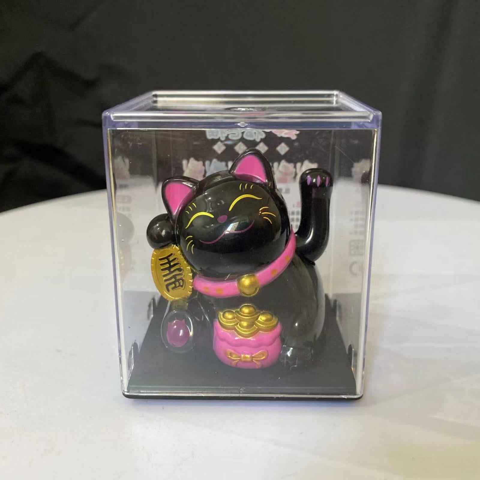 Lovely Cat with Waving Arm Animal Figures for Living Room Table Decoration Black