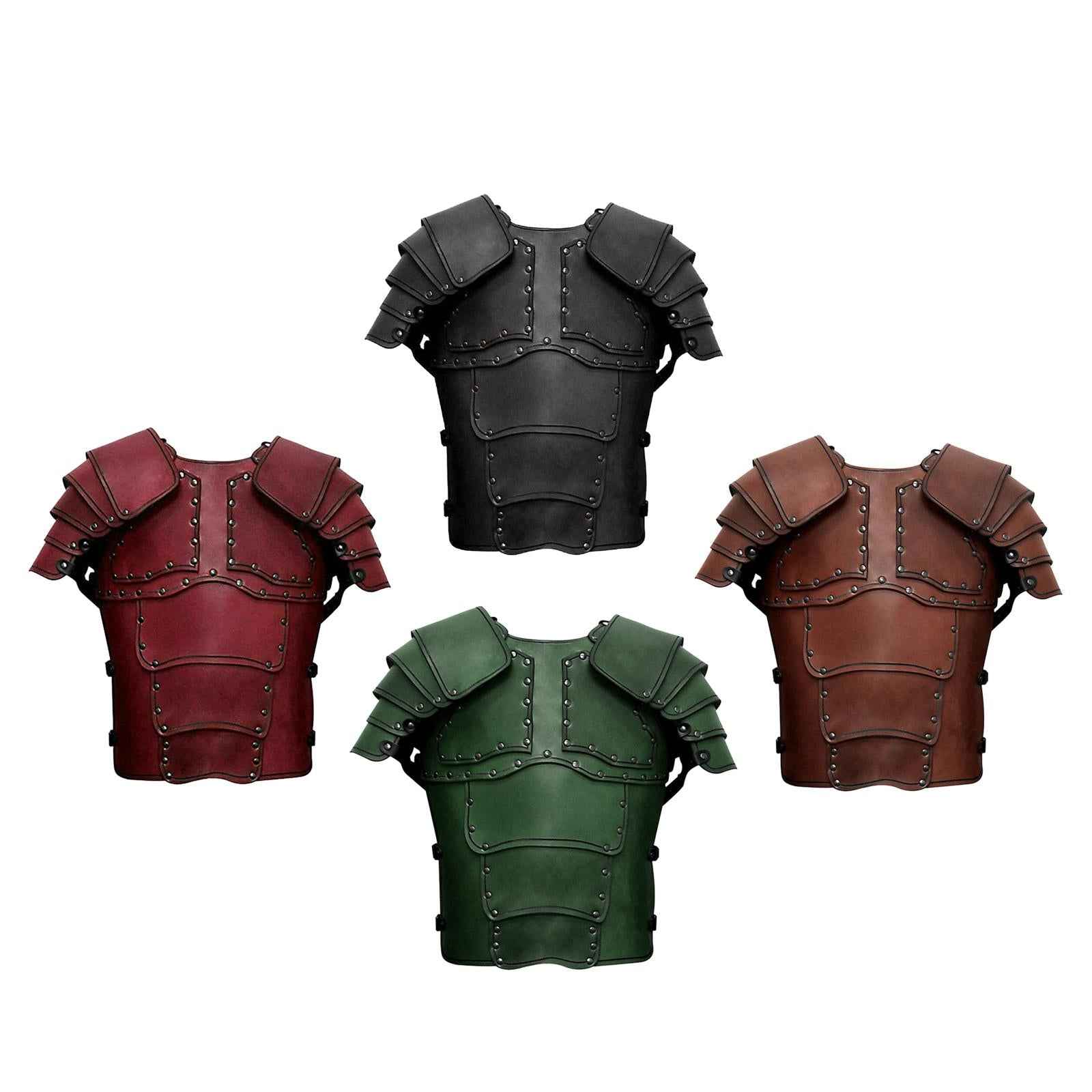 Medieval Vest Armor PU Retro W/ Shoulder Guard for Party Role Play Halloween Black