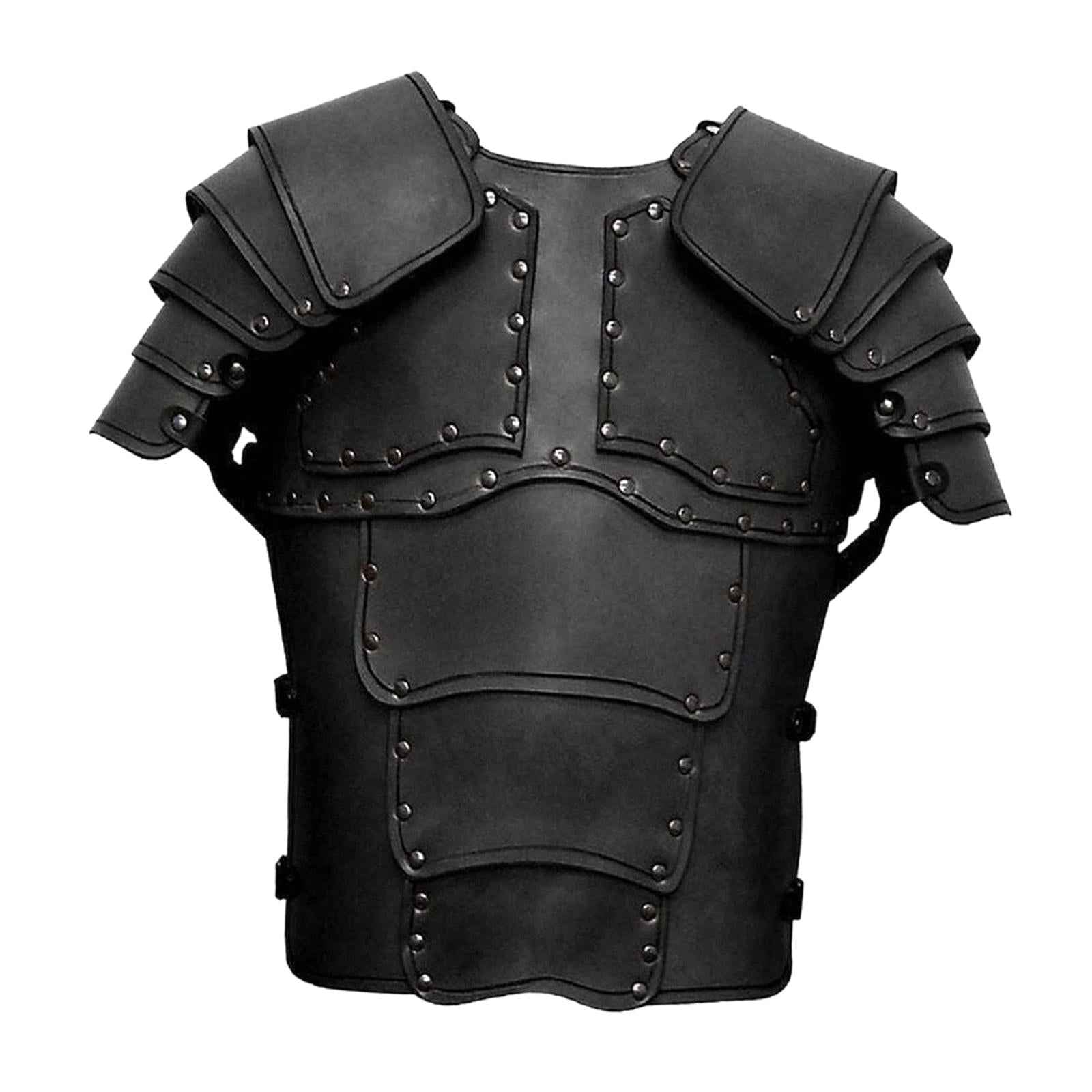 Medieval Vest Armor PU Retro W/ Shoulder Guard for Party Role Play Halloween Black