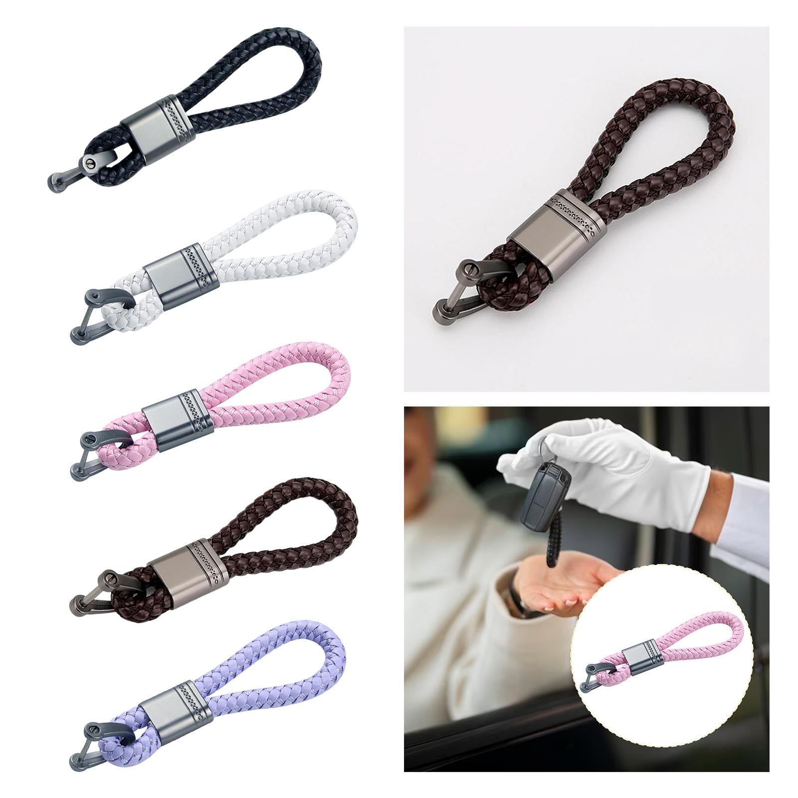 2xBraided Rope Key Chain Wristlet Bracelet Keychain Lanyard Car Key Chain Black