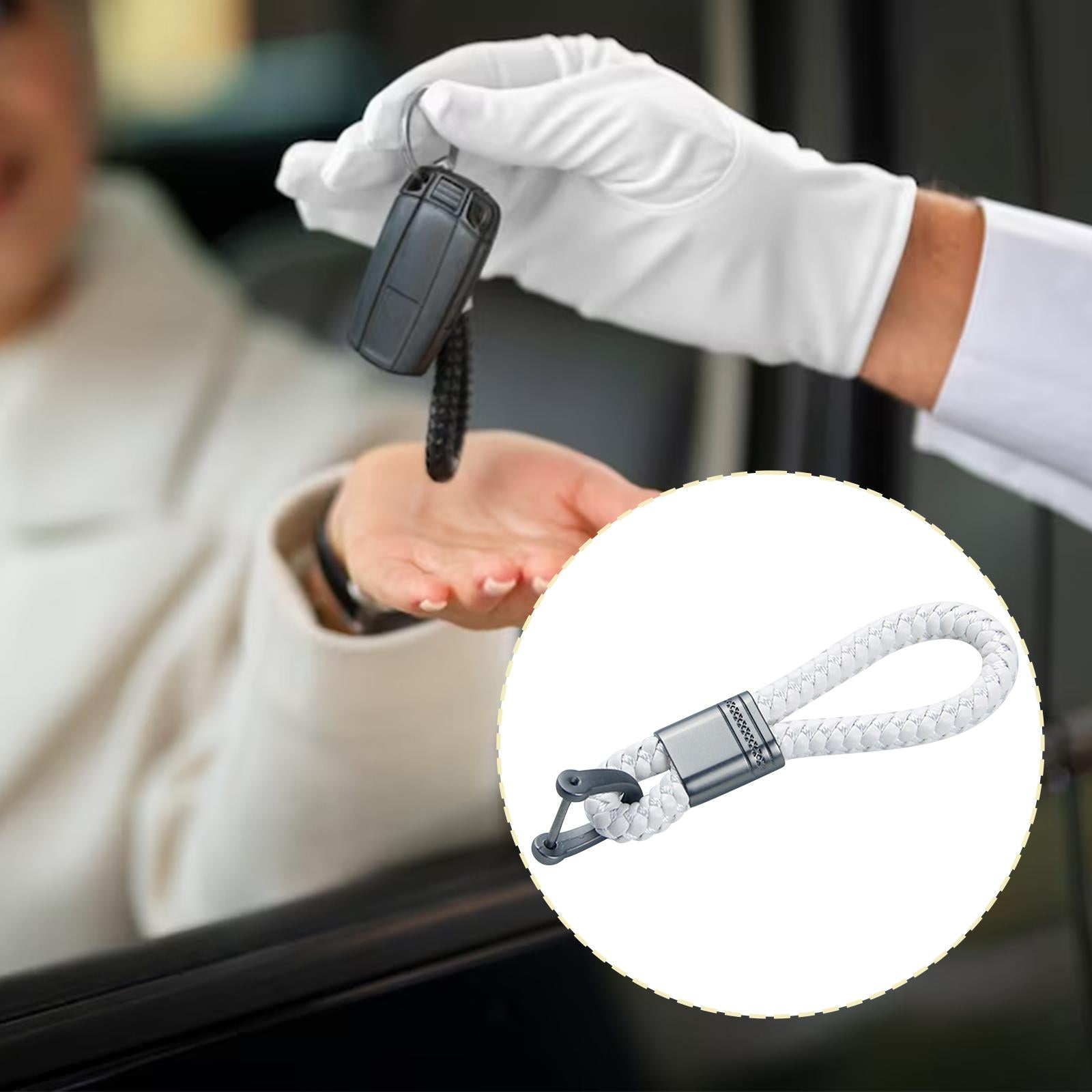 3xBraided Rope Key Chain Wristlet Bracelet Keychain Lanyard Car Key Chain White