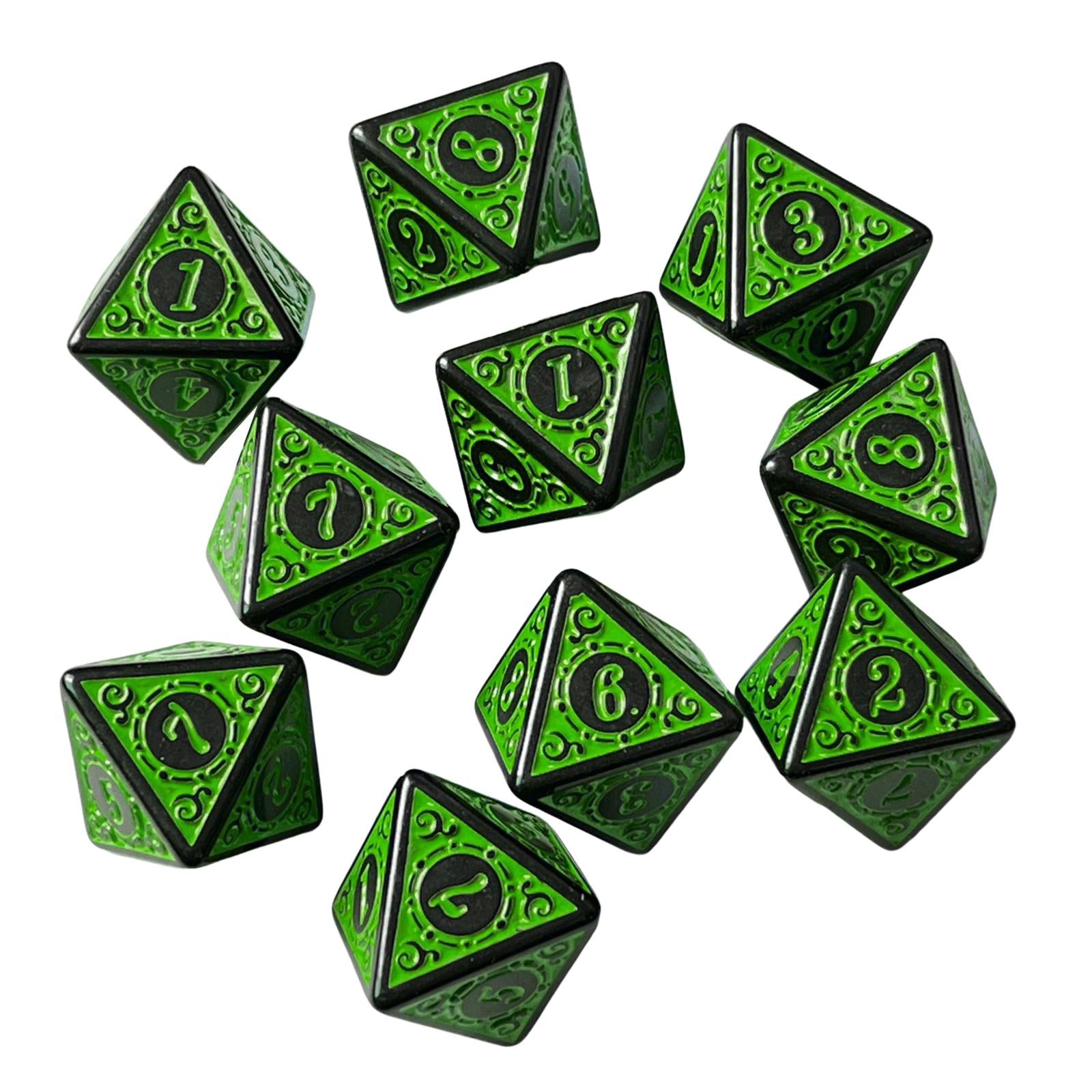2x10Pcs 15mm Dices Acrylic Party Game Dices 8 Sided Dices Set for Party KTV Green