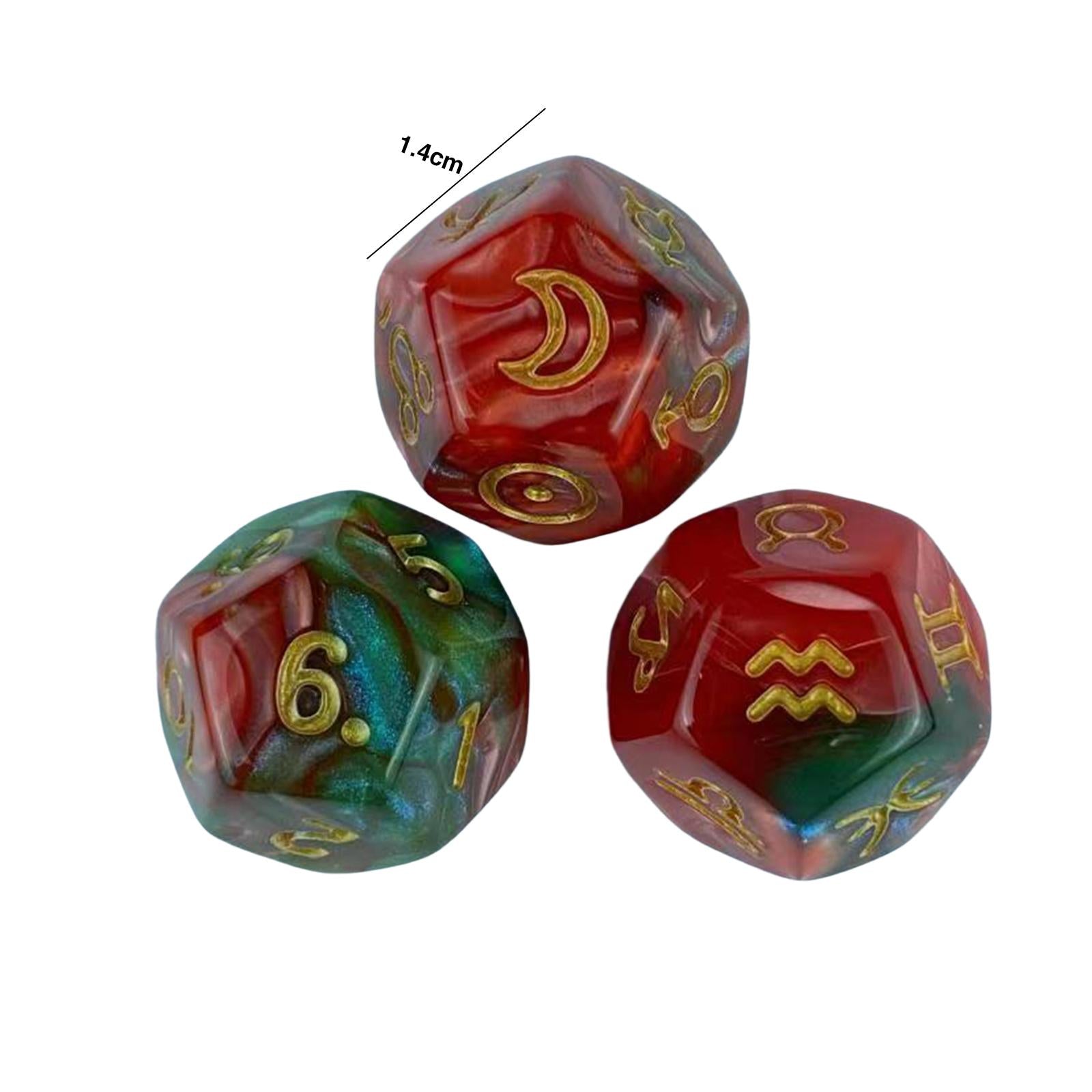 3x3x Astrology Dice 12 Sided for Family Gathering Role Playing Game Dice Games Style B