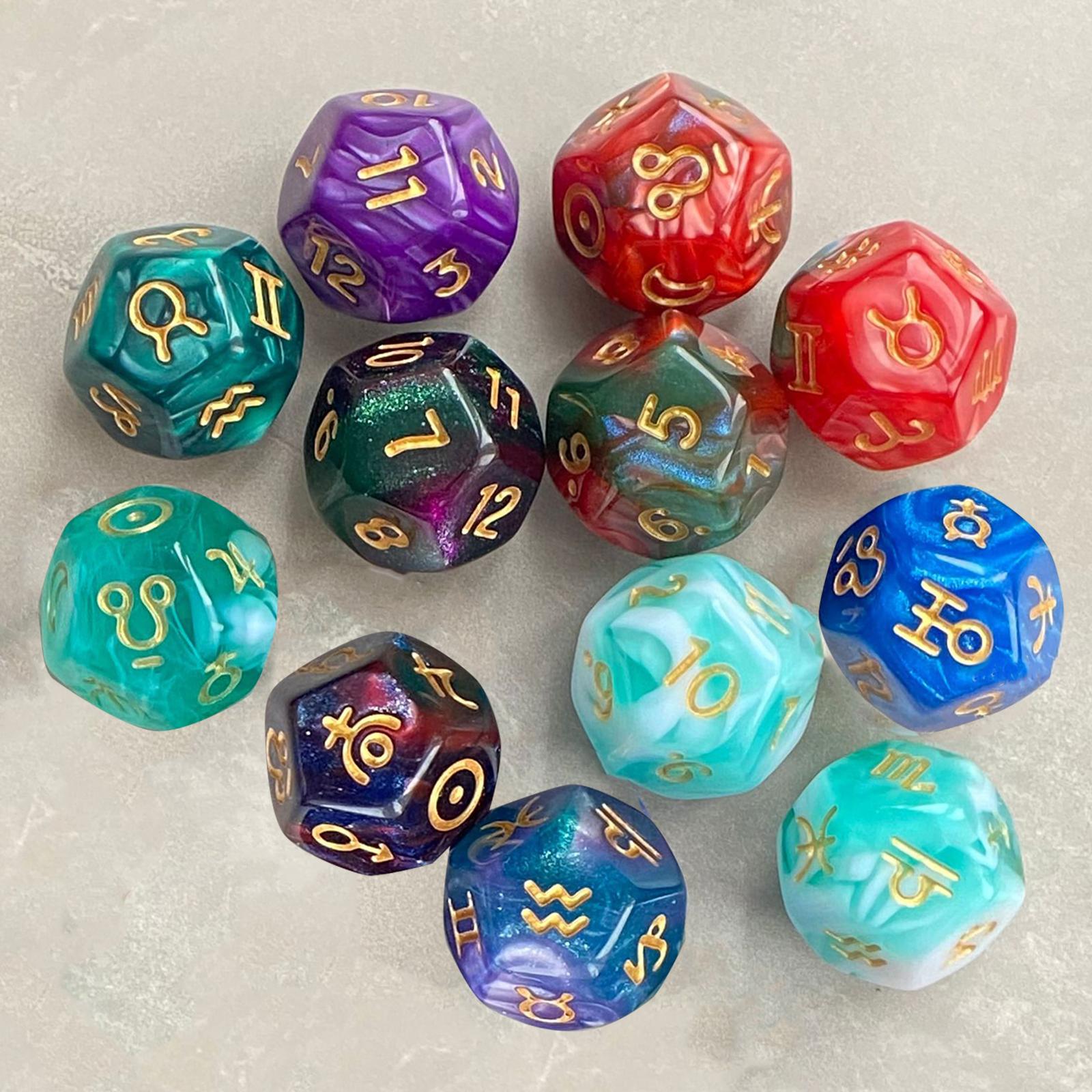 3x3x Astrology Dice 12 Sided for Family Gathering Role Playing Game Dice Games Style B