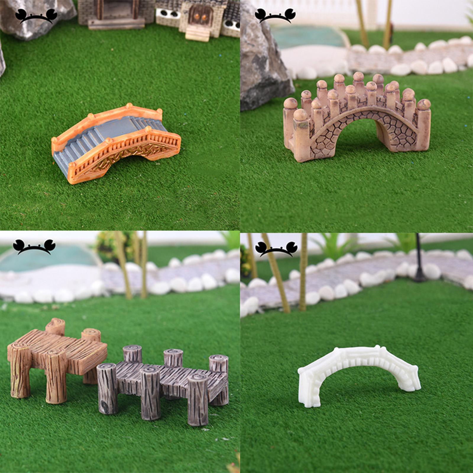 4xMiniature Bridge Statue Miniature Garden Bridge for Desk Aquarium Decor Orange