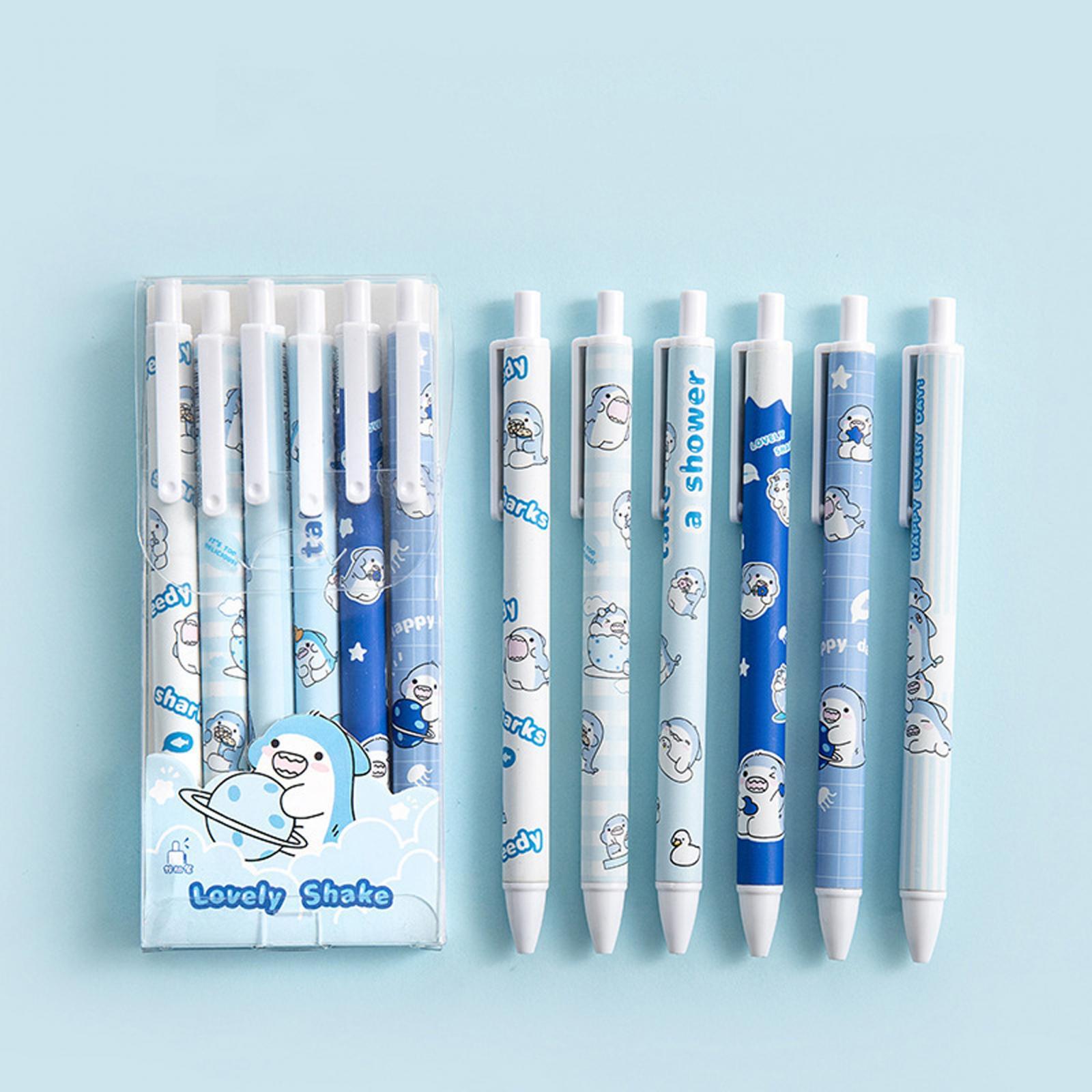 4x6Pcs Rollerball Pens Retractable Ballpoint Pens for Students Kids Journaling Shark