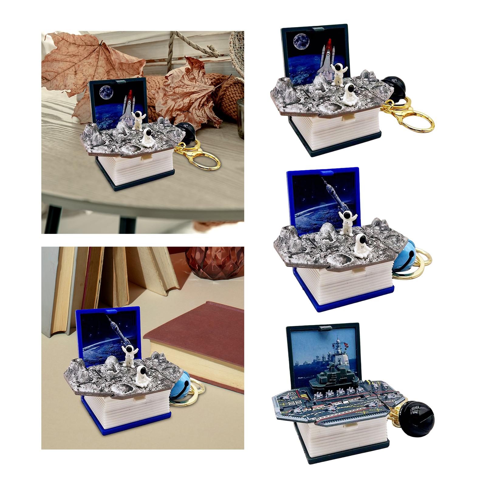 4x3D Book Keychain Cute 3D Backpack Keychain for Children Boys Girls Kids Space Black